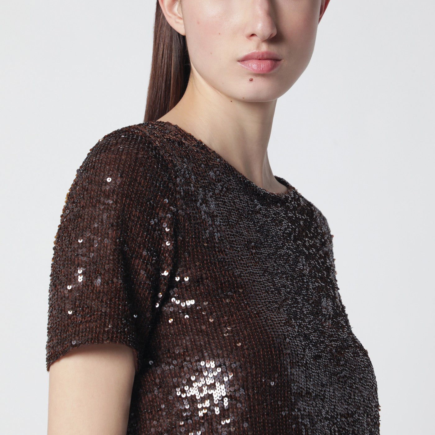 P.A.R.O.S.H. Brown Sequin Knit Top Women P.A.R.O.S.H.