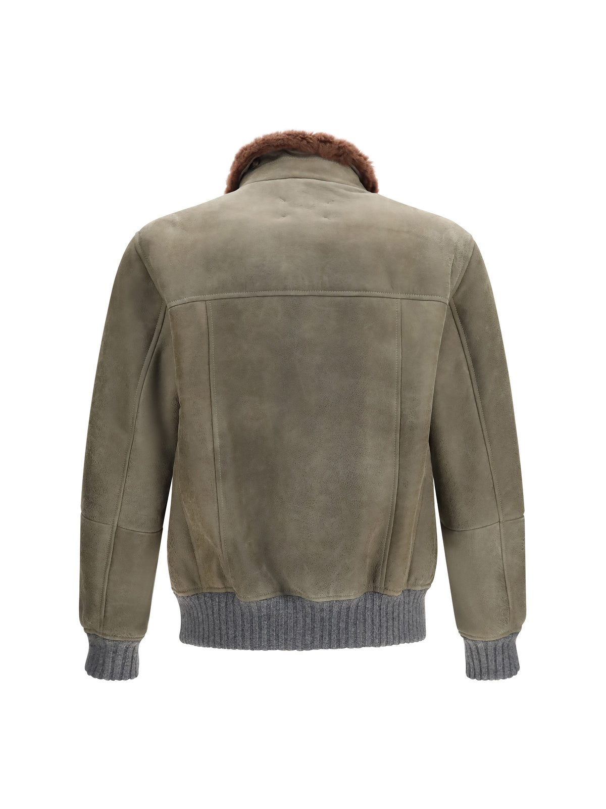 Brunello Cucinelli Men Waxed Shearling Jacket With Shearling Collar BRUNELLO CUCINELLI