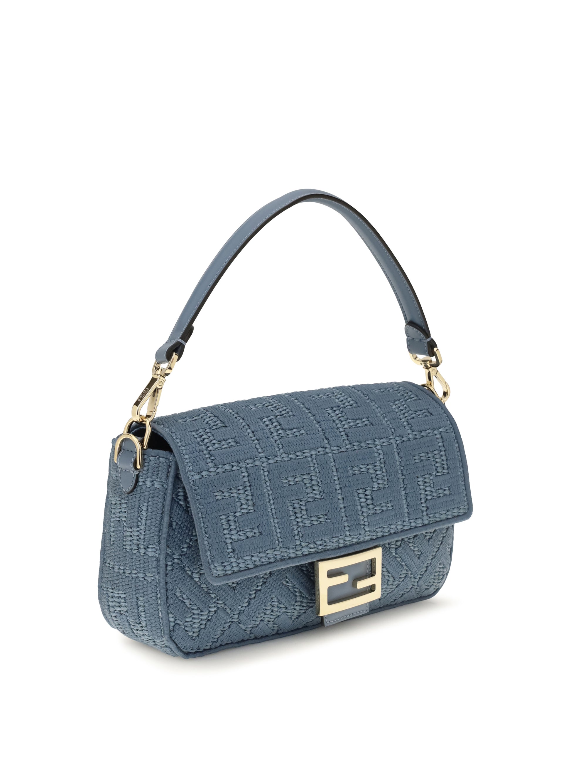 Fendi Women Medium Woven Raffia Shoulder Bag With Ff Embroidery FENDI