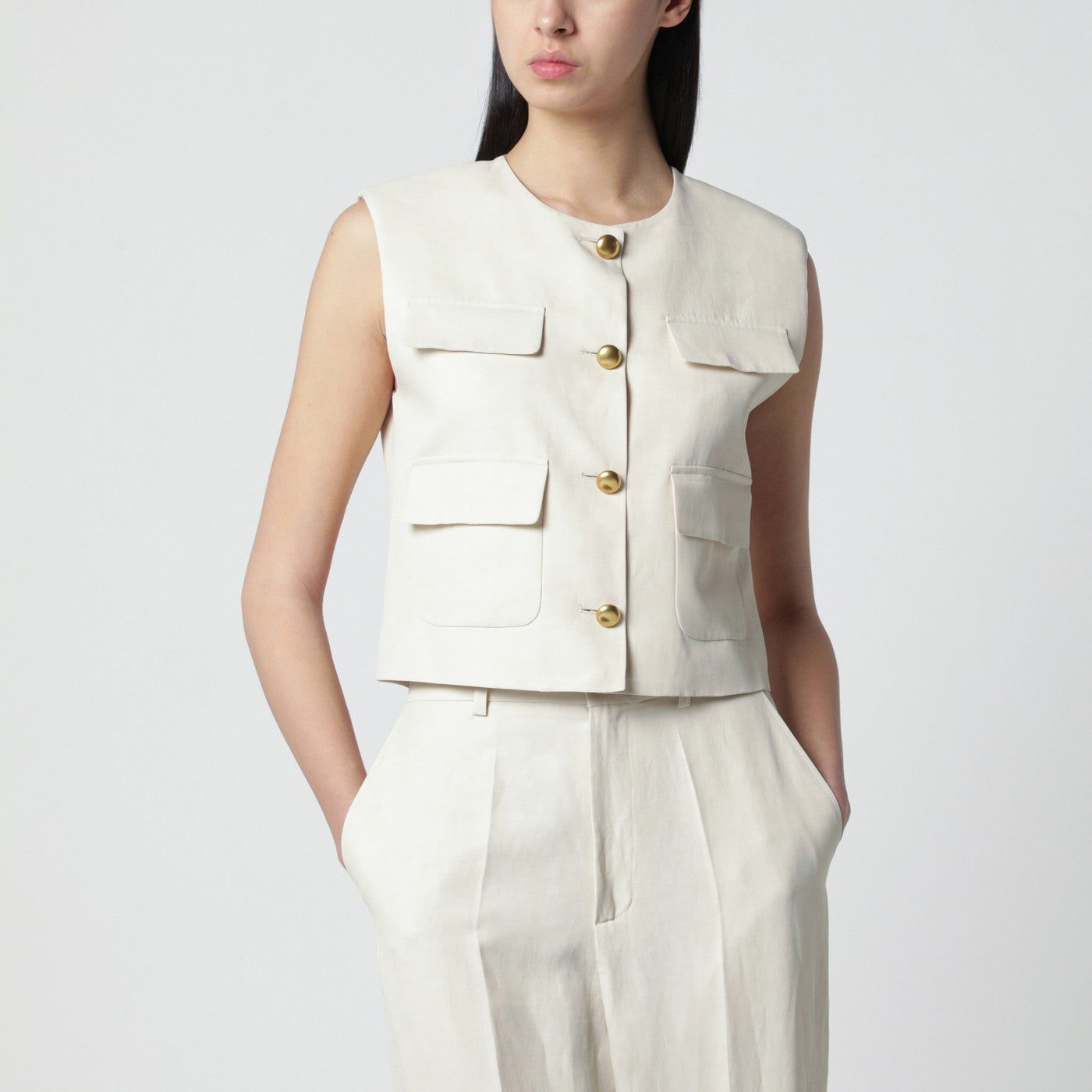 P.A.R.O.S.H. Sand-Colored Linen-Blend Waistcoat Women P.A.R.O.S.H.