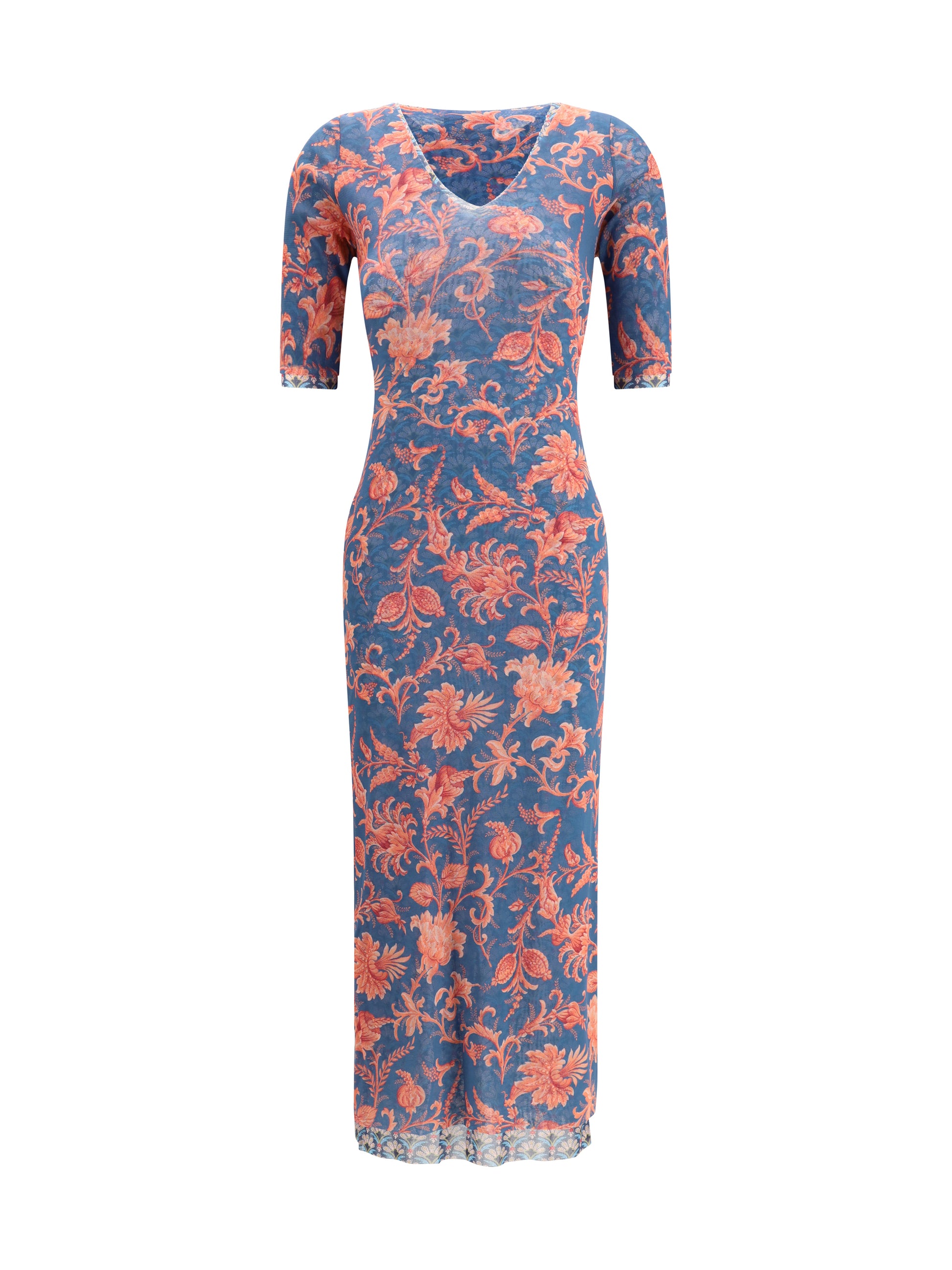 Etro Women Stretch Tulle Midi Dress With Floral Motif ETRO