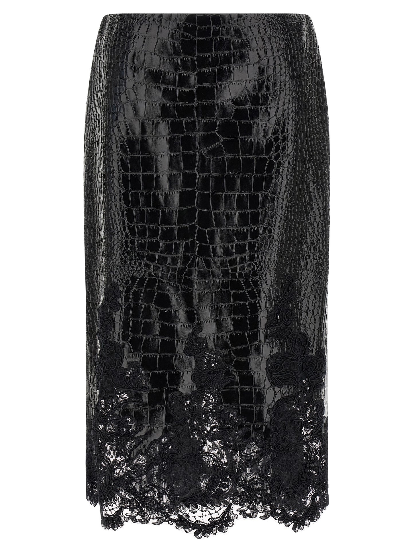 Ermanno Scervino Women Coconut Print Sheath Skirt With Lace ERMANO SCERVINO