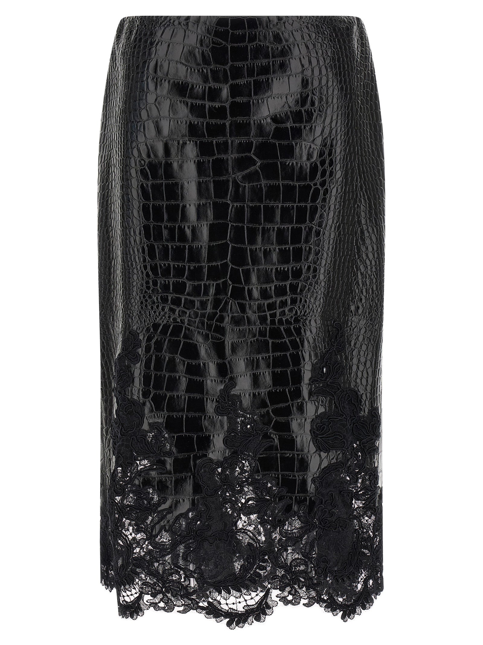 Ermanno Scervino Women Coconut Print Sheath Skirt With Lace ERMANO SCERVINO