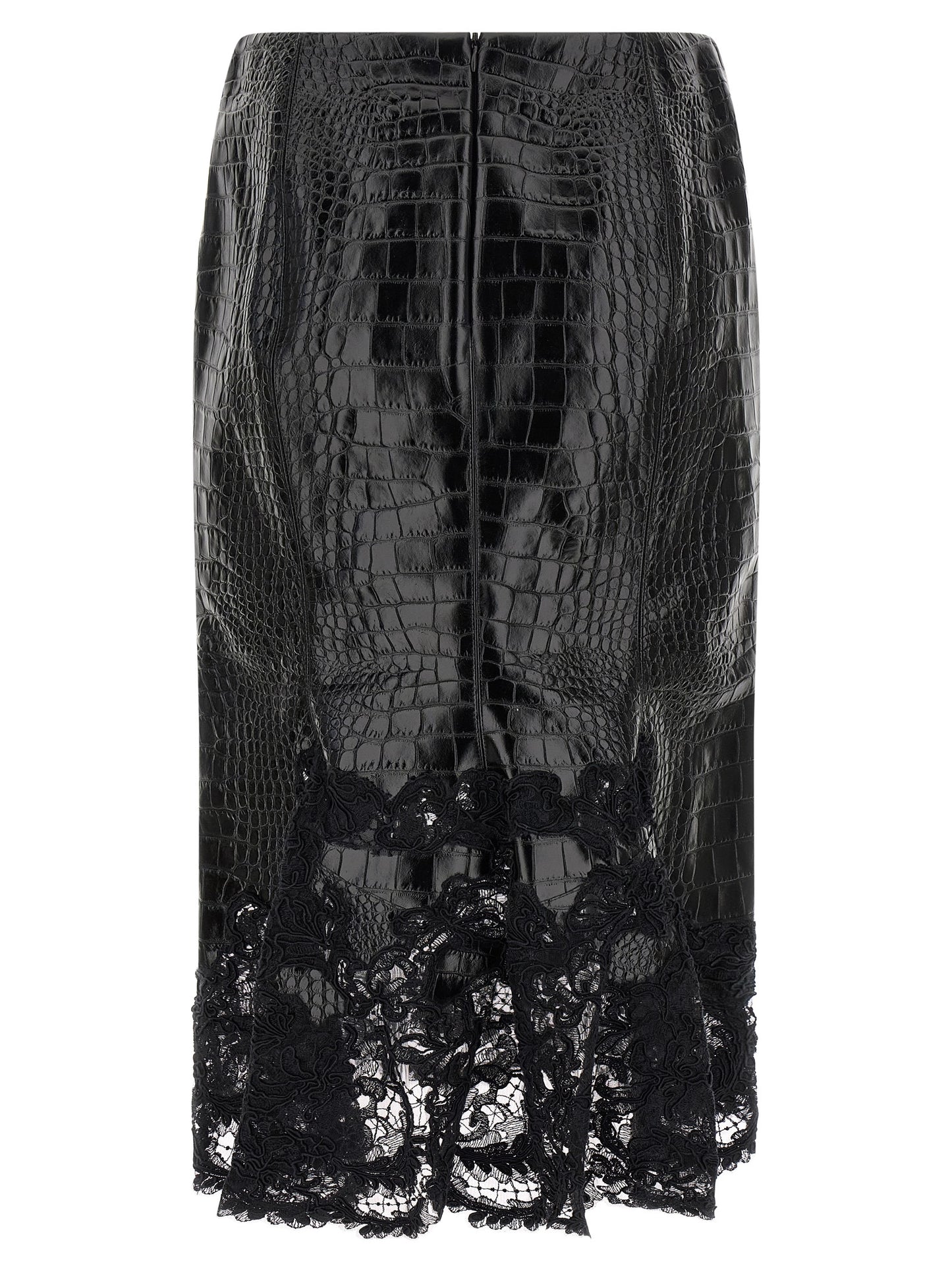 Ermanno Scervino Women Coconut Print Sheath Skirt With Lace ERMANO SCERVINO