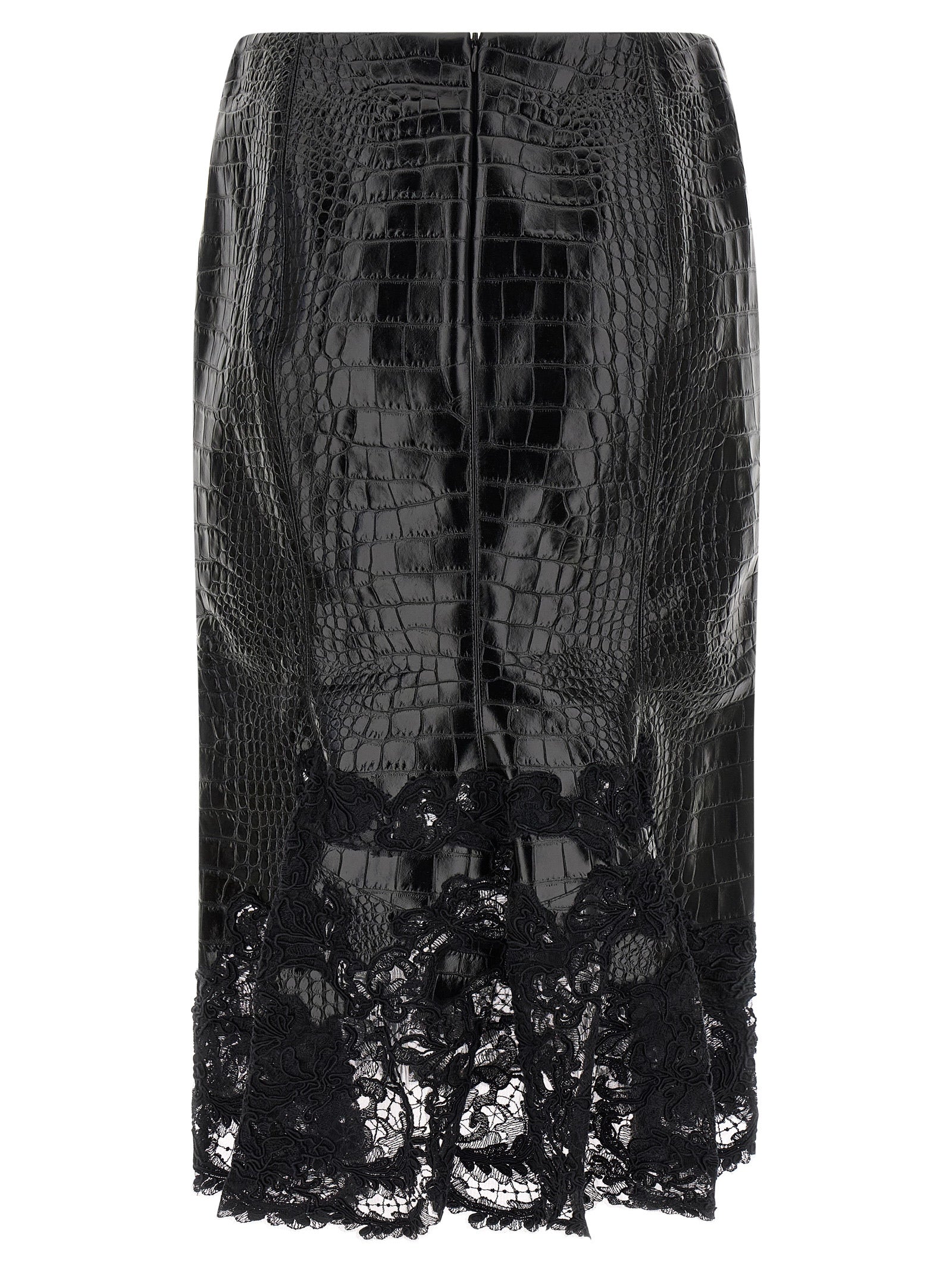 Ermanno Scervino Women Coconut Print Sheath Skirt With Lace ERMANO SCERVINO