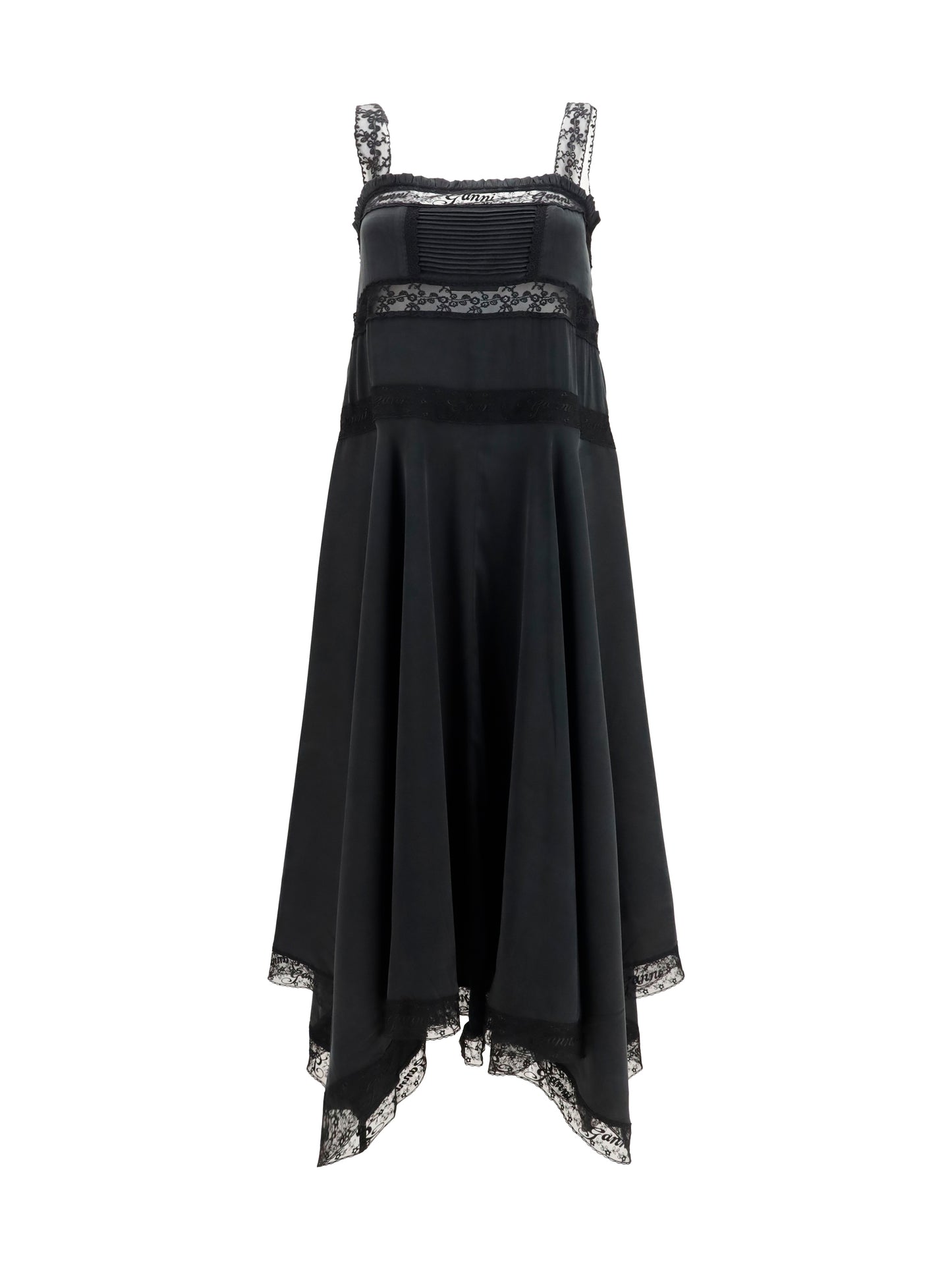 Ganni Women Silk Maxi Dress With Lace Details GANNI