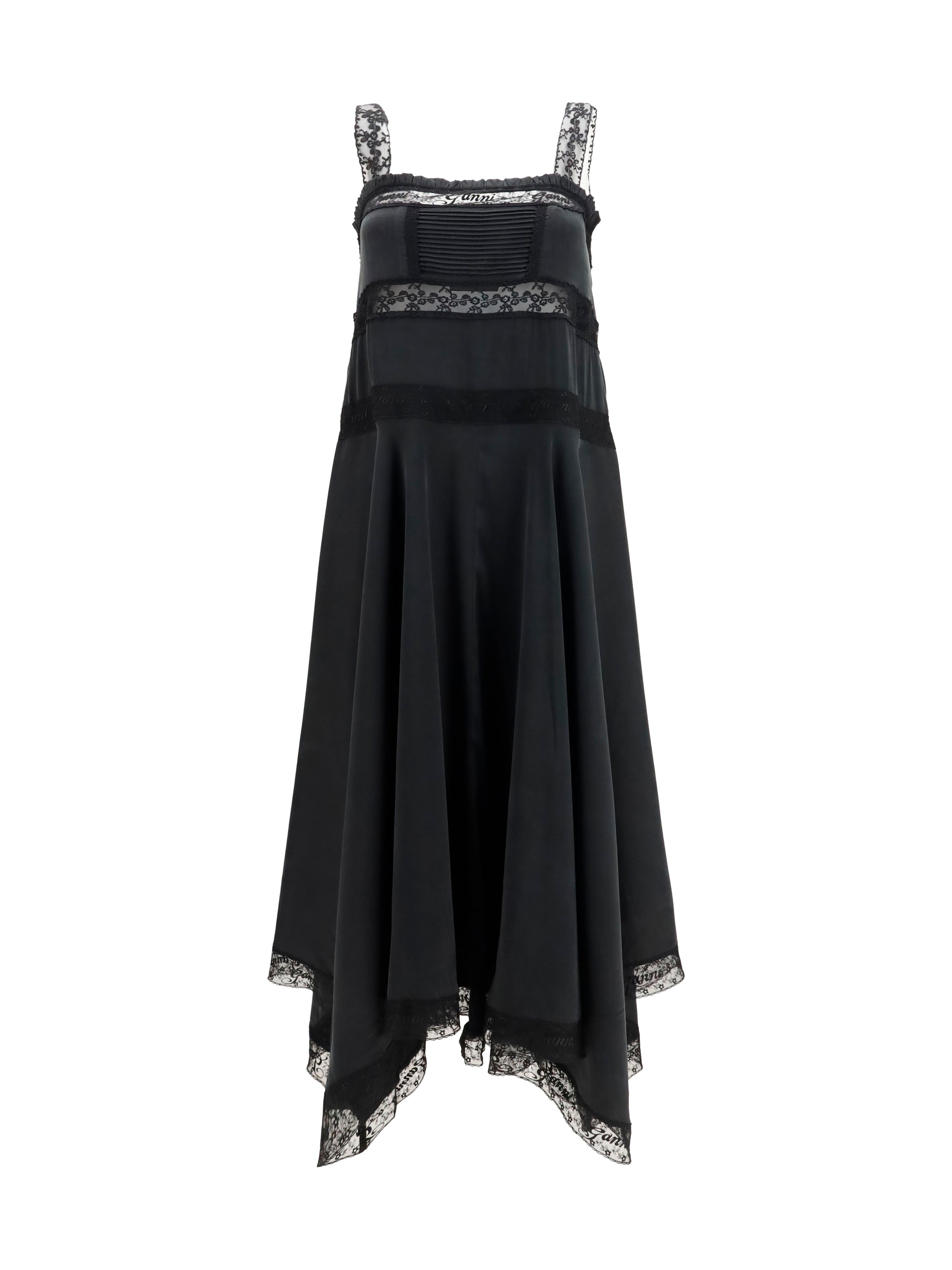 Ganni Women Silk Maxi Dress With Lace Details GANNI