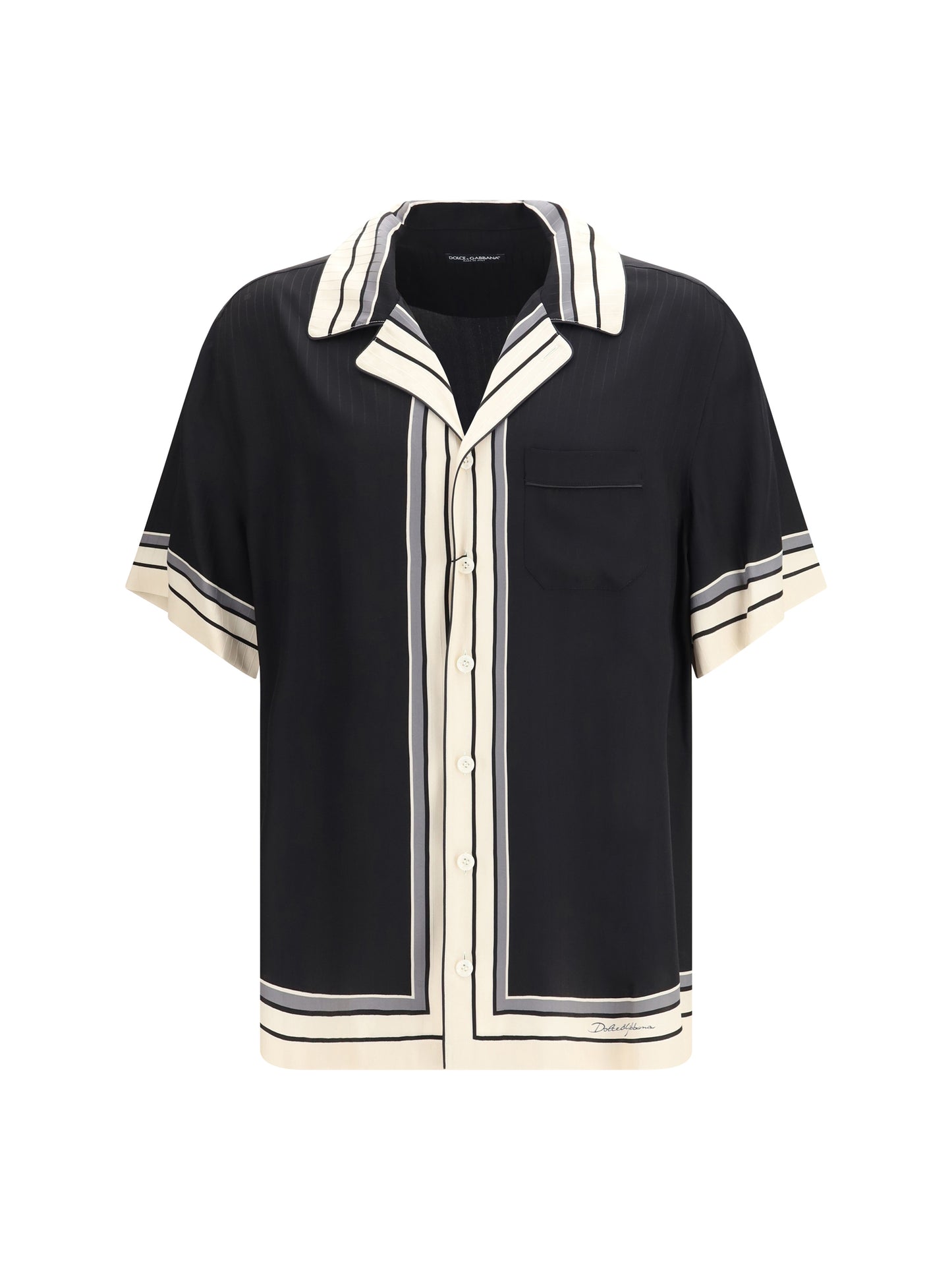Dolce & Gabbana Men Hawaii Shirt With Logo And Striped Print DOLCE & GABBANA