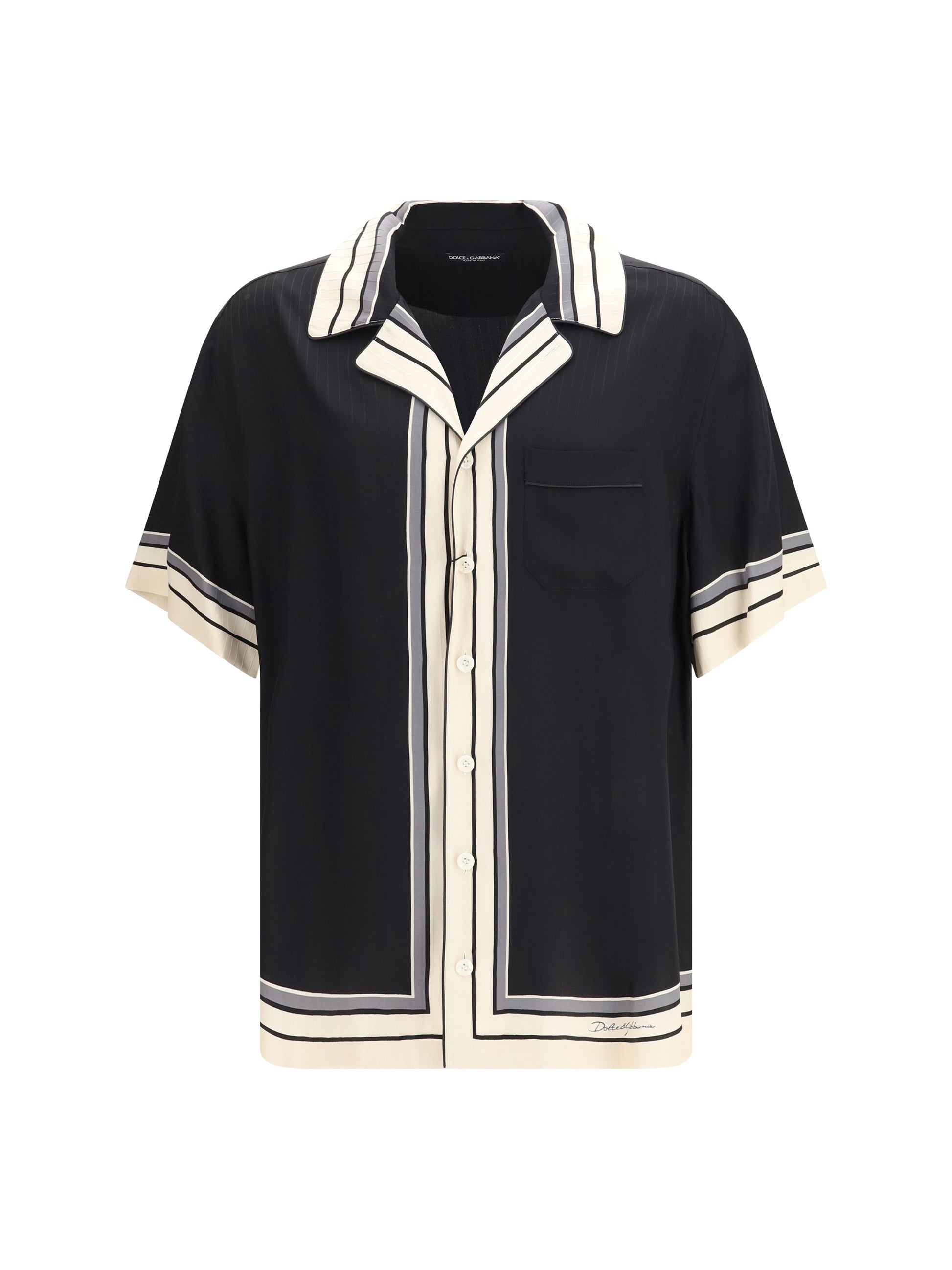 Dolce & Gabbana Men Hawaii Shirt With Logo And Striped Print DOLCE & GABBANA