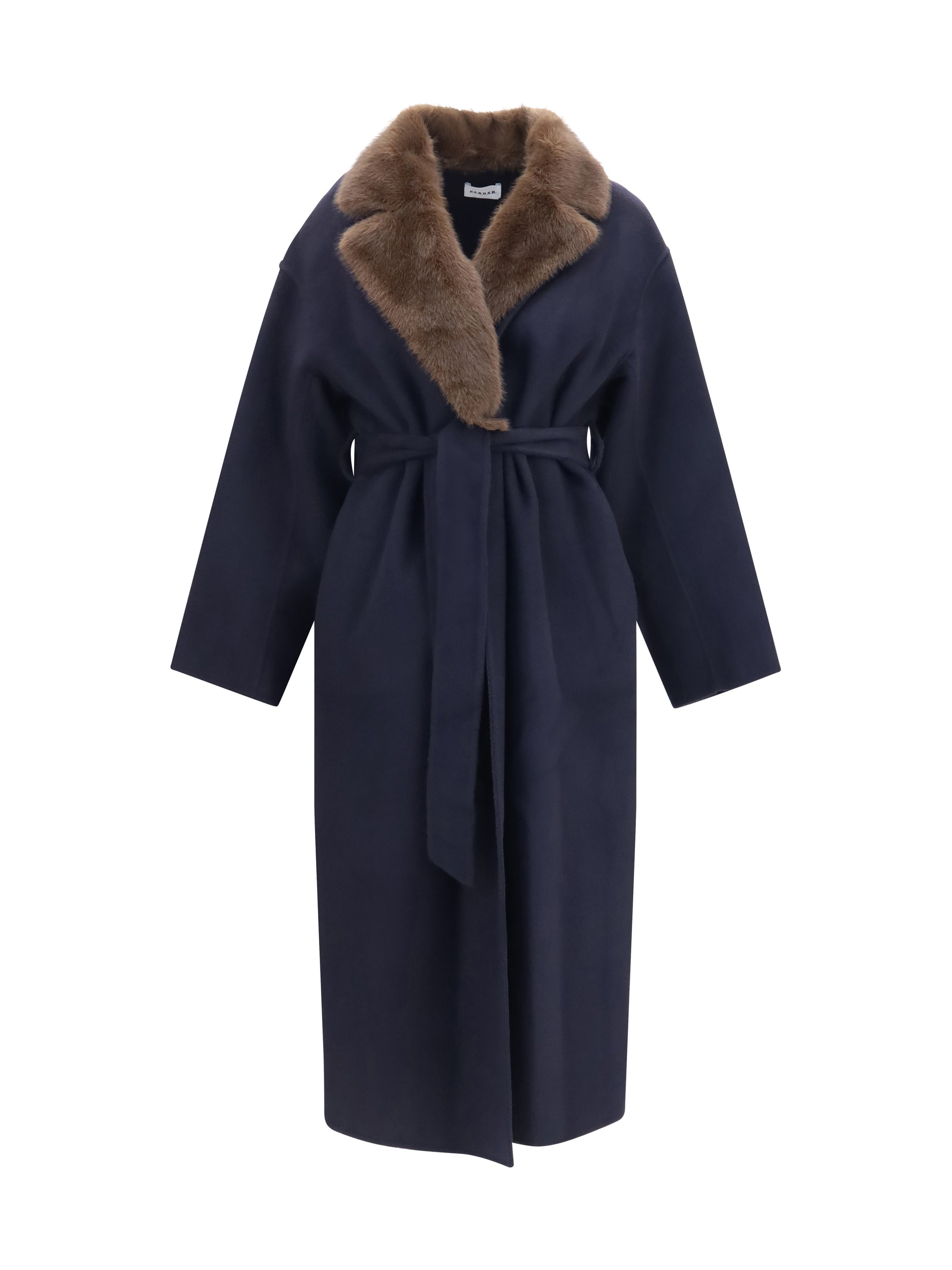 P.A.R.O.S.H. Women Wool Coat With Fur Collar And Belt P.A.R.O.S.H.