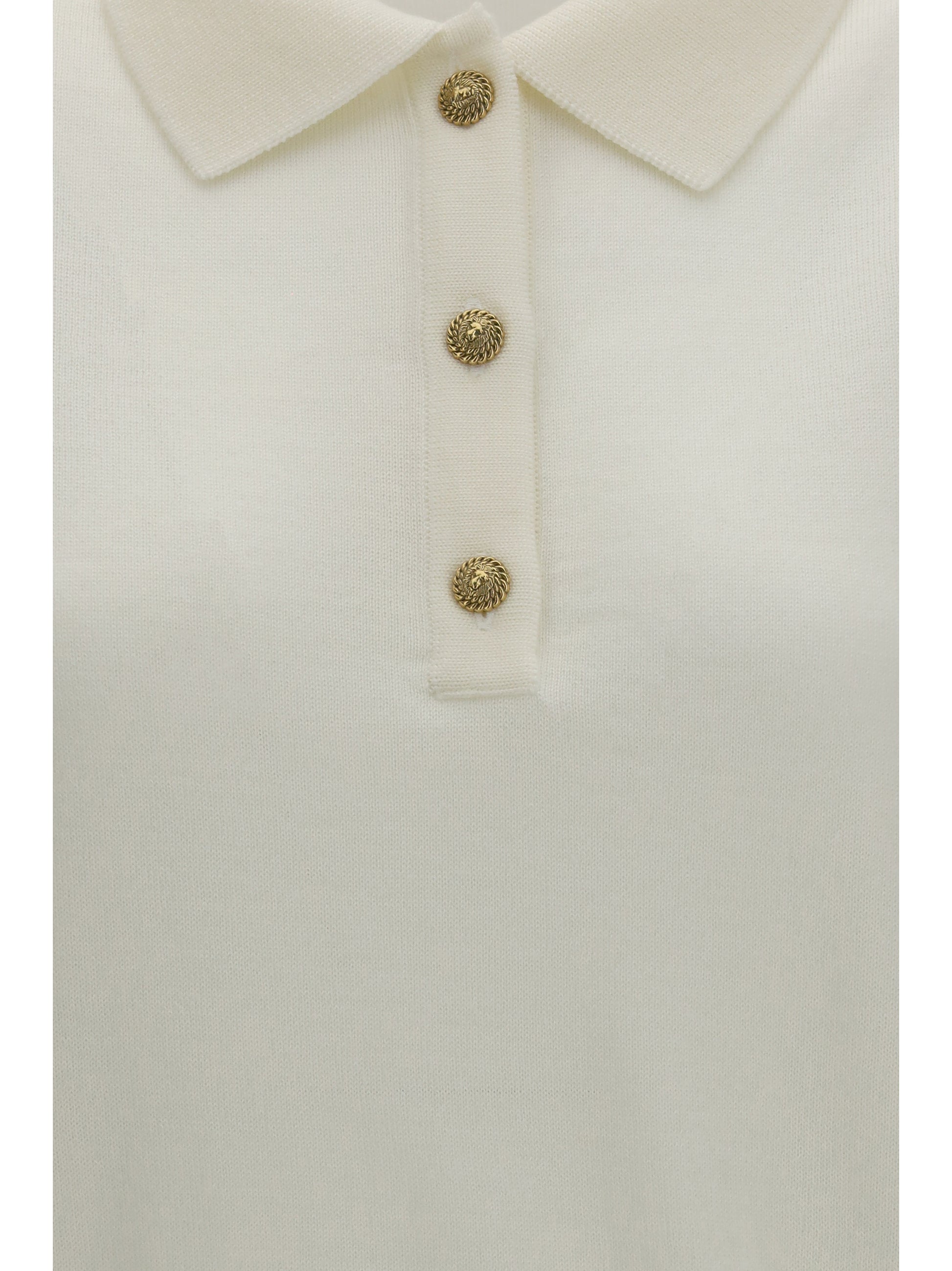 Balmain Women Wool Polo With Vintage Buttons BALMAIN