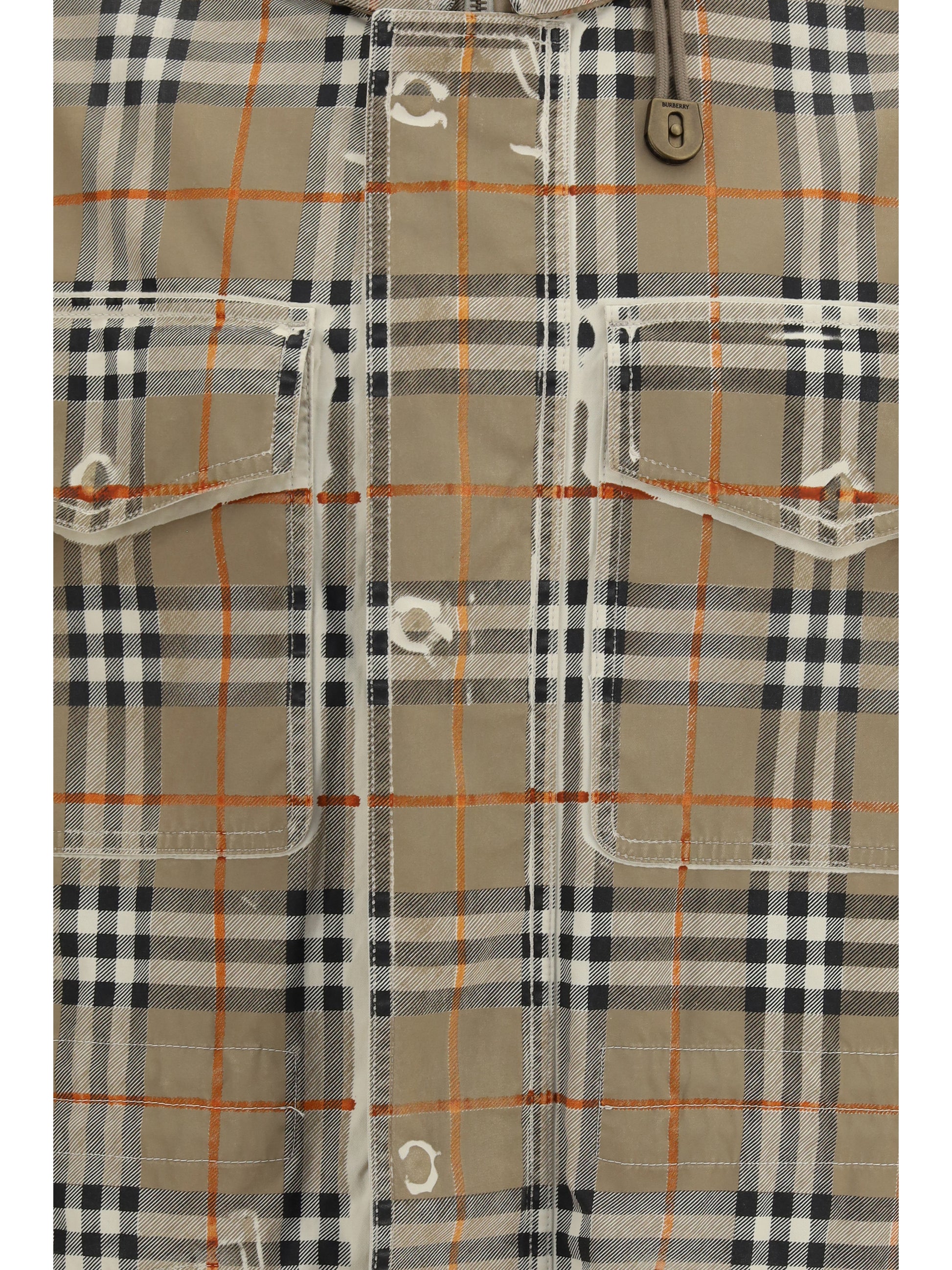 Burberry Men Gabardine Parka With Faded Check Print BURBERRY