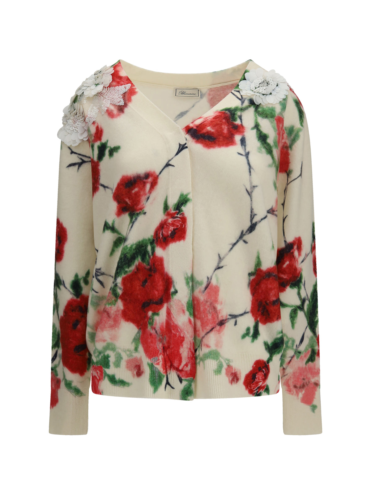 Blumarine Women Wool And Cashmere Sweater With Applied Roses BLUMARINE