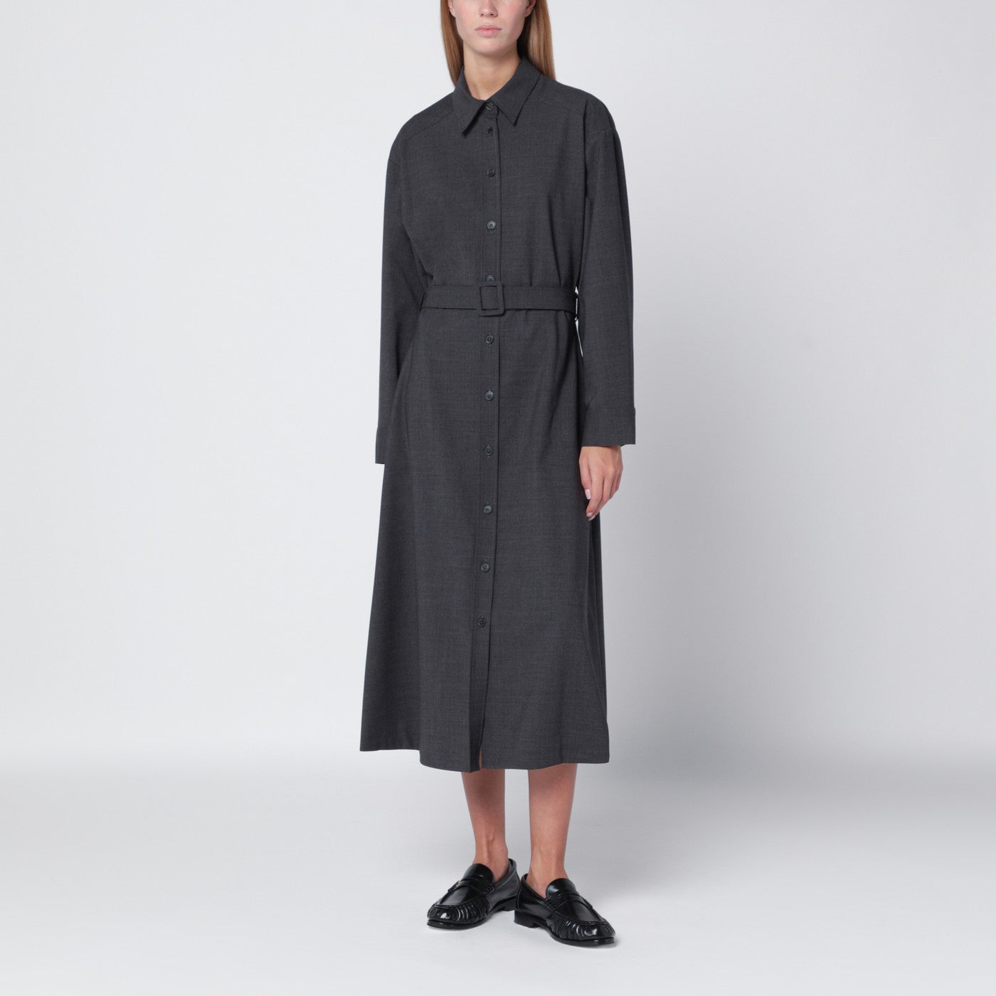 P.A.R.O.S.H. Anthracite Grey Belted Shirt Dress Women P.A.R.O.S.H.