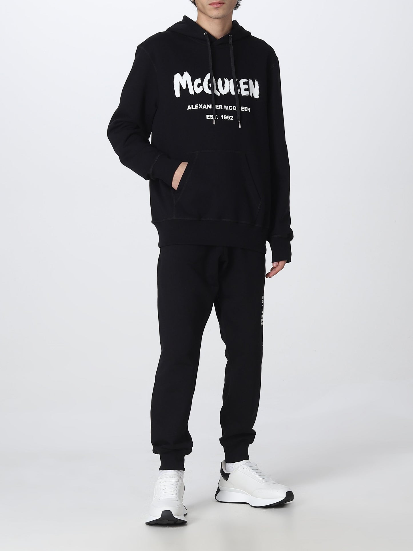 Alexander Mcqueen Men Black Logo-Print Hooded Sweatshirt