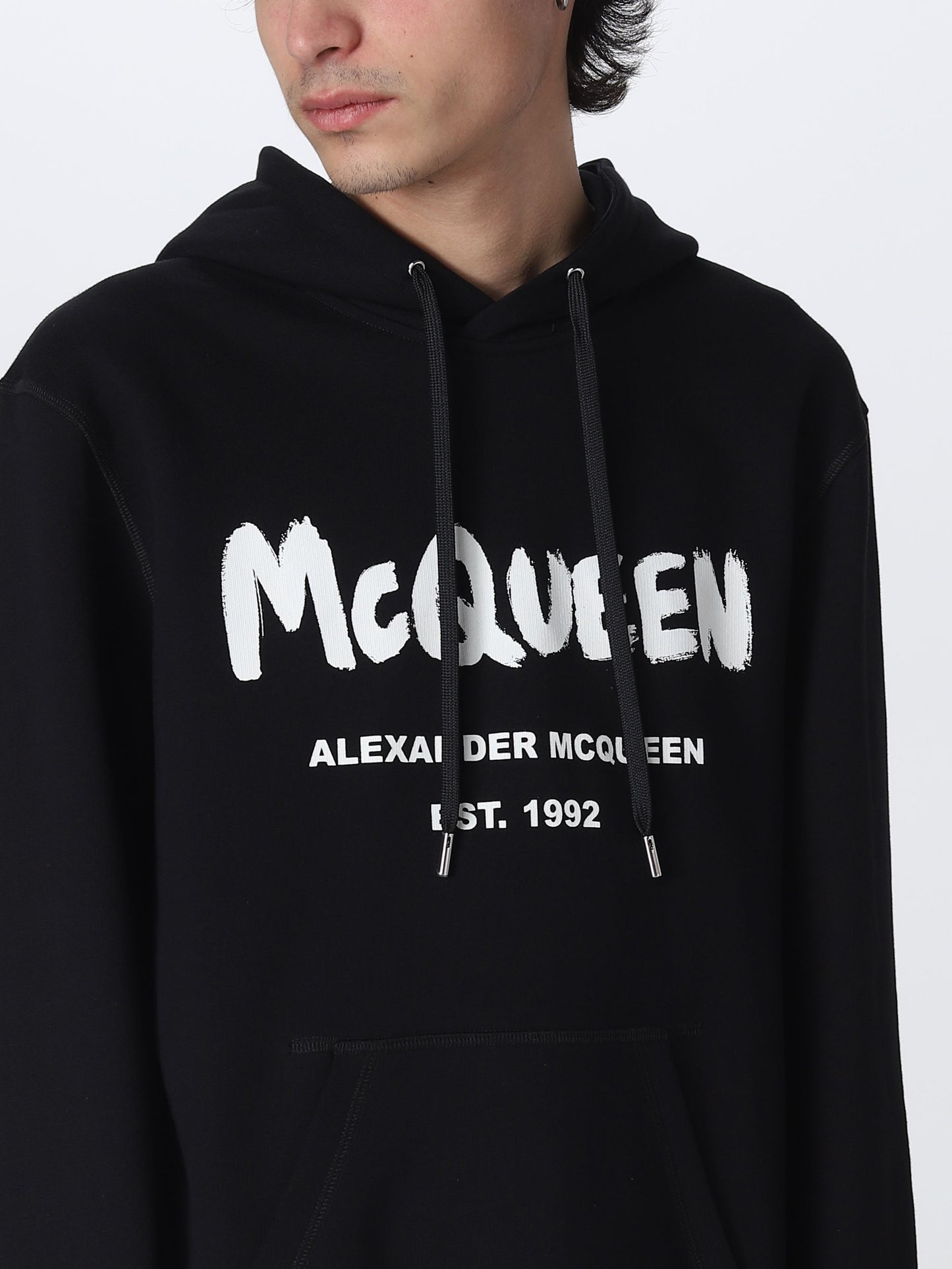 Alexander Mcqueen Men Black Logo-Print Hooded Sweatshirt