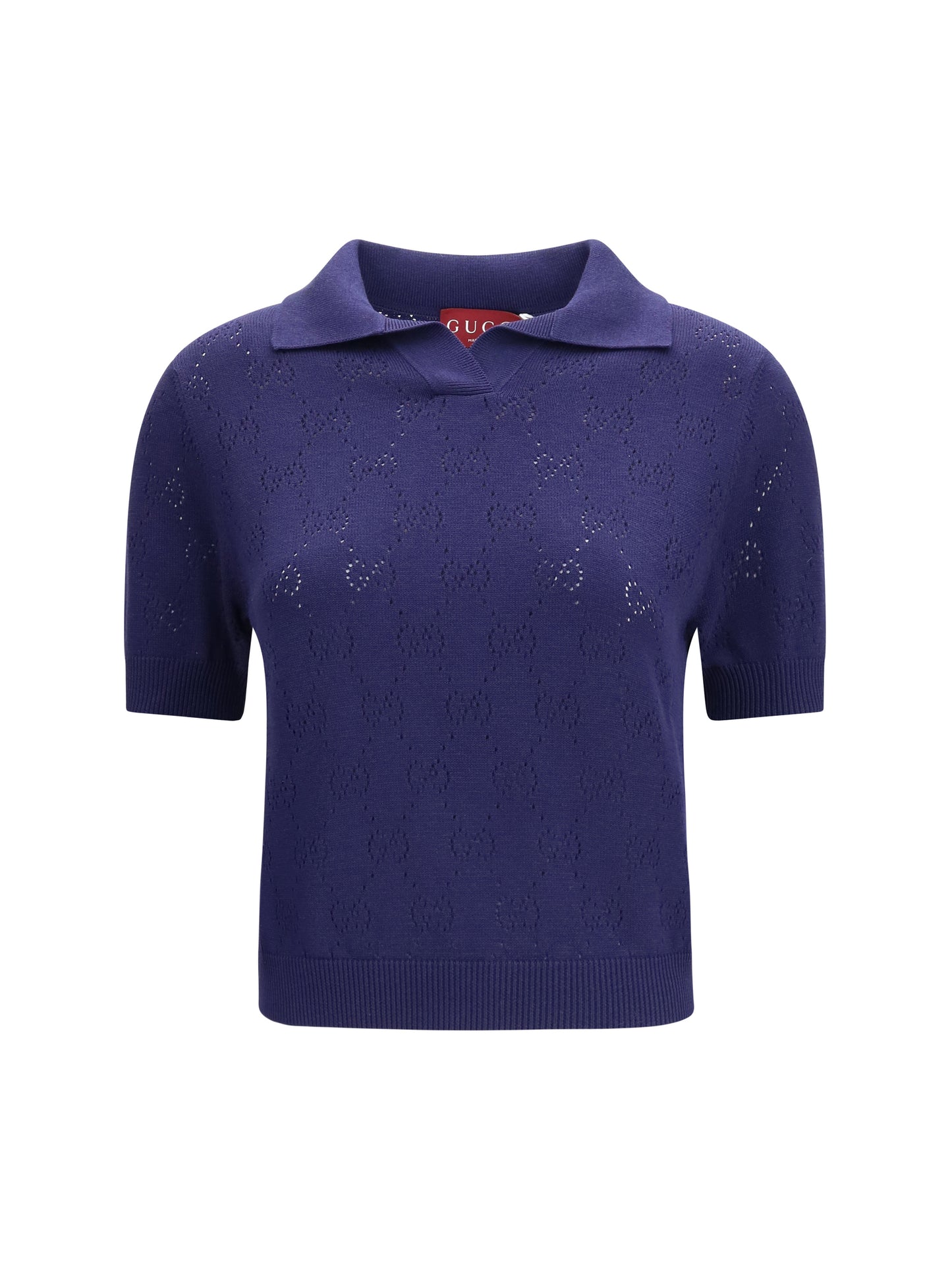 Gucci Women Gg Pointelle Cotton Silk Polo Shirt GUCCI