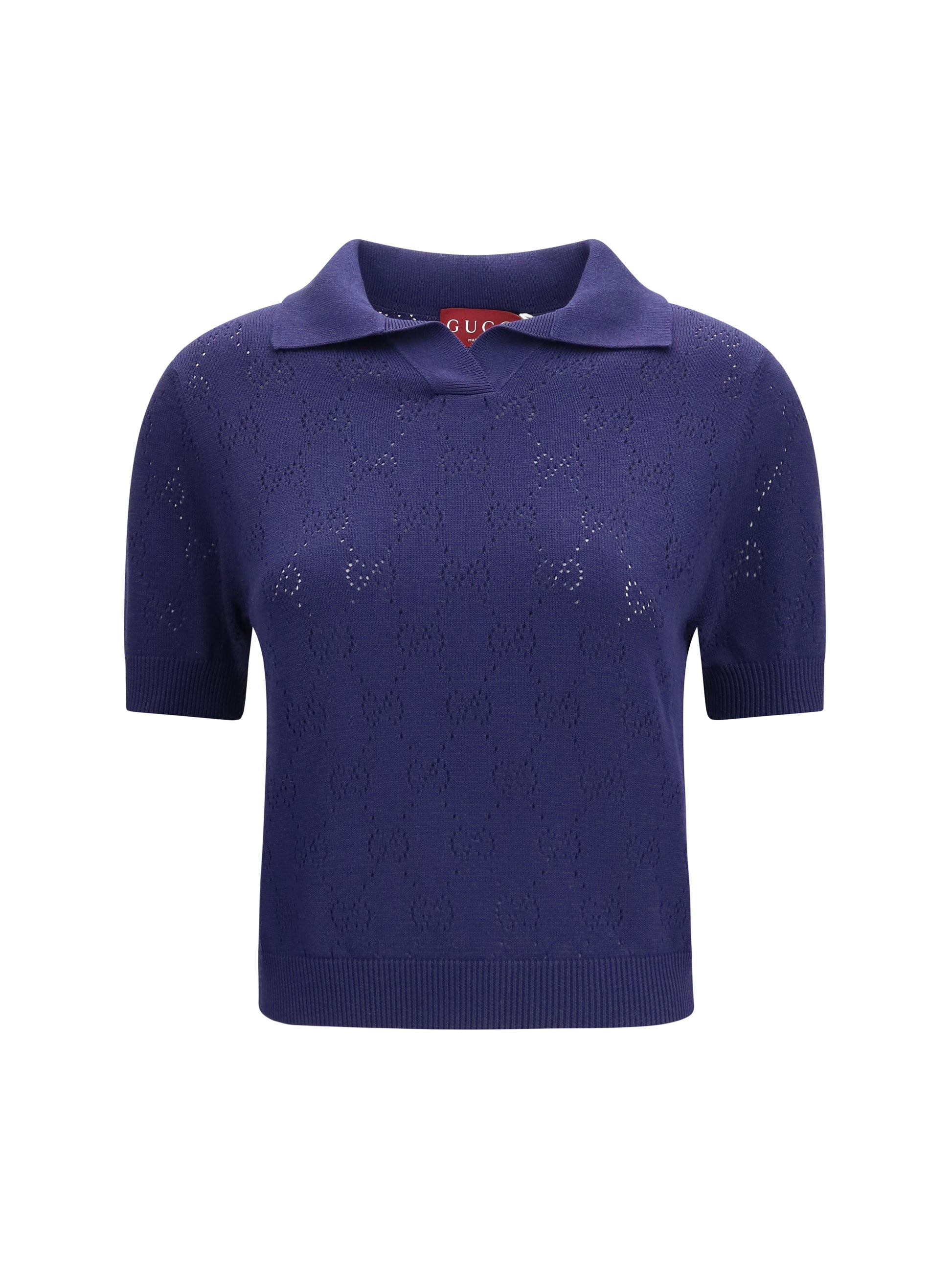 Gucci Women Gg Pointelle Cotton Silk Polo Shirt GUCCI