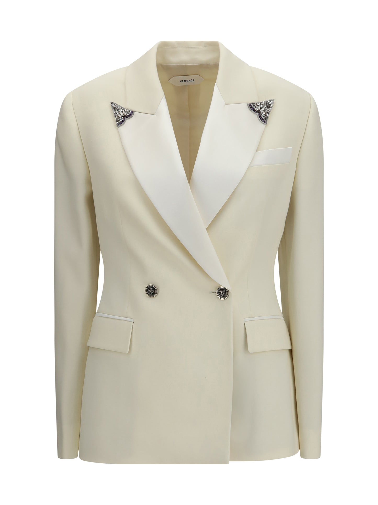 Versace Women Stretch Wool Blazer With Embroidered Lapels VERSACE