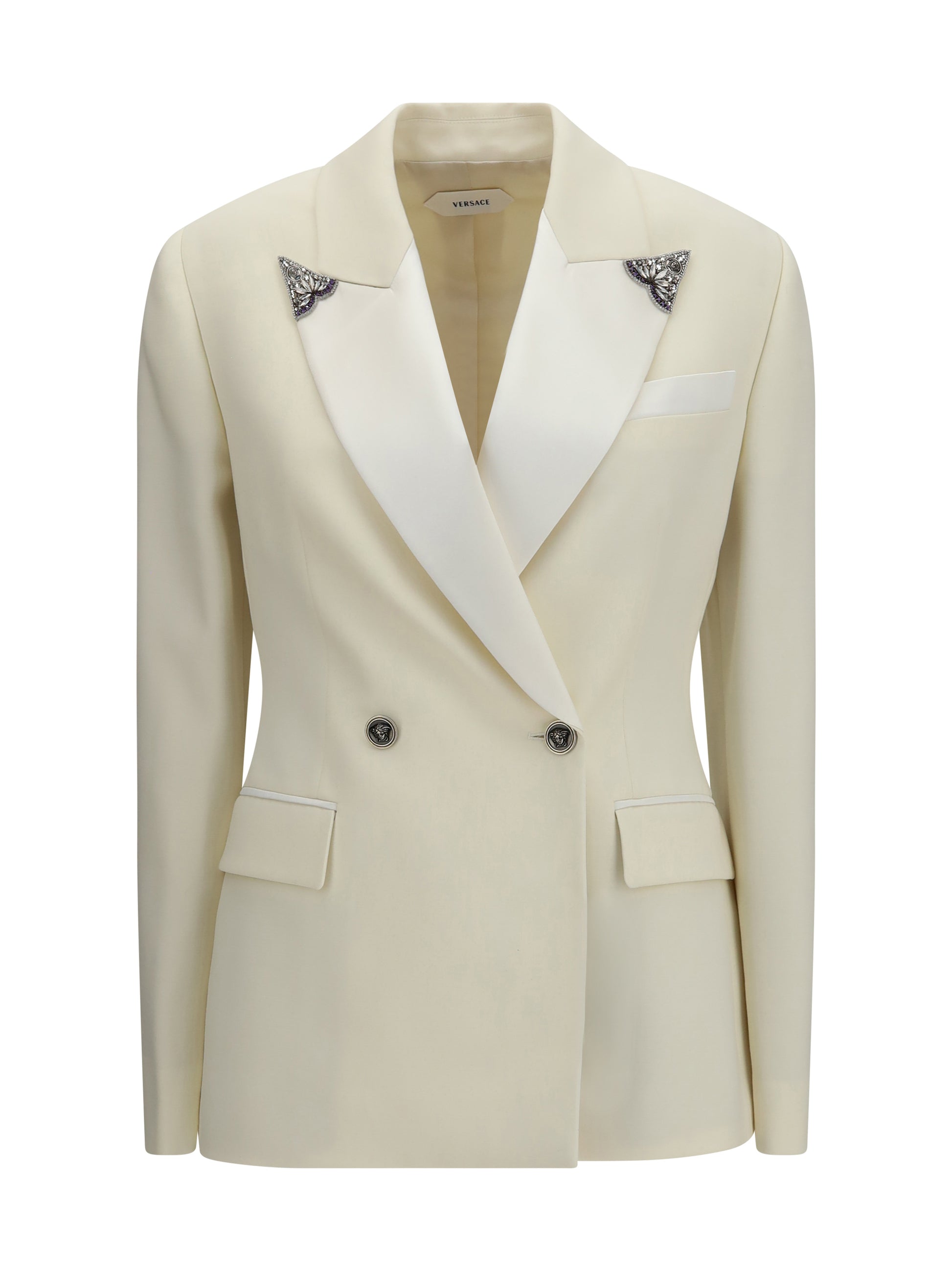 Versace Women Stretch Wool Blazer With Embroidered Lapels VERSACE