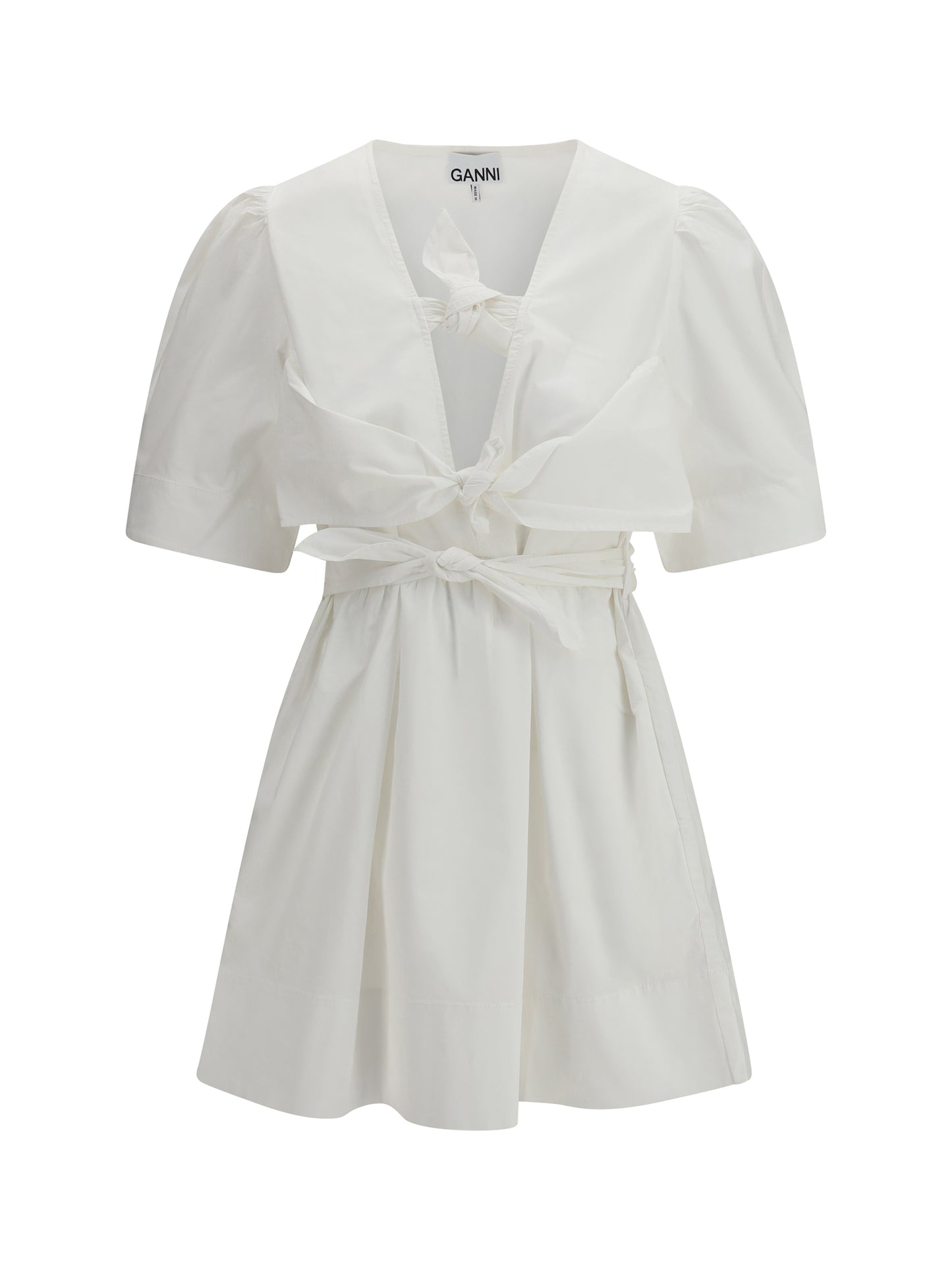 Ganni Women Mini Dress With A Deep V-Neckline And Front Tie Bands GANNI