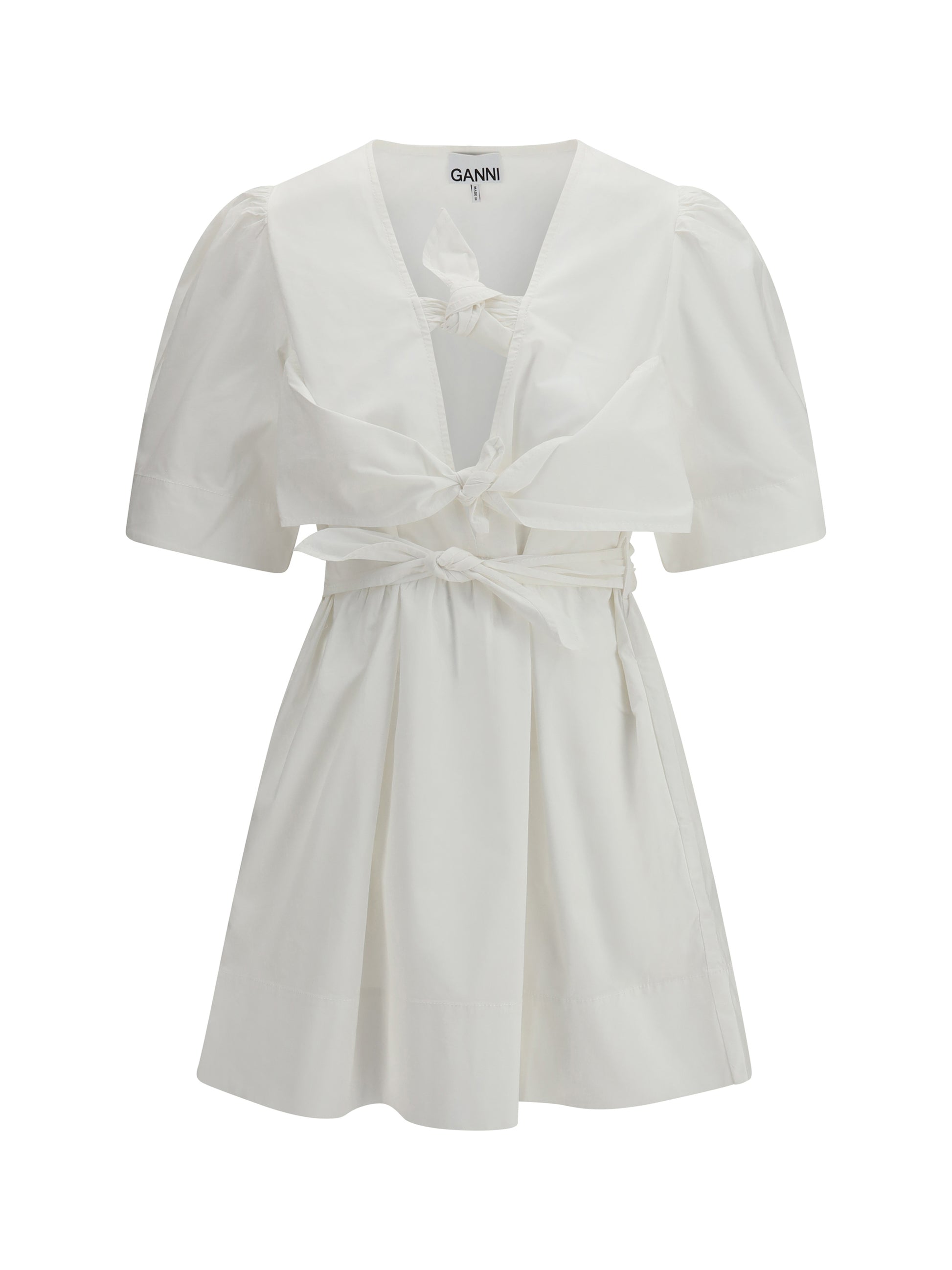 Ganni Women Mini Dress With A Deep V-Neckline And Front Tie Bands GANNI