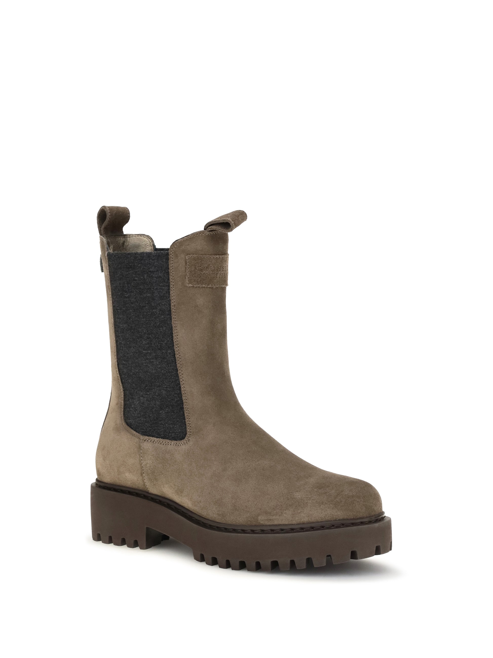 Brunello Cucinelli Women Suede Ankle Boots With Knit Insert And Precious Loop Detail BRUNELLO CUCINELLI