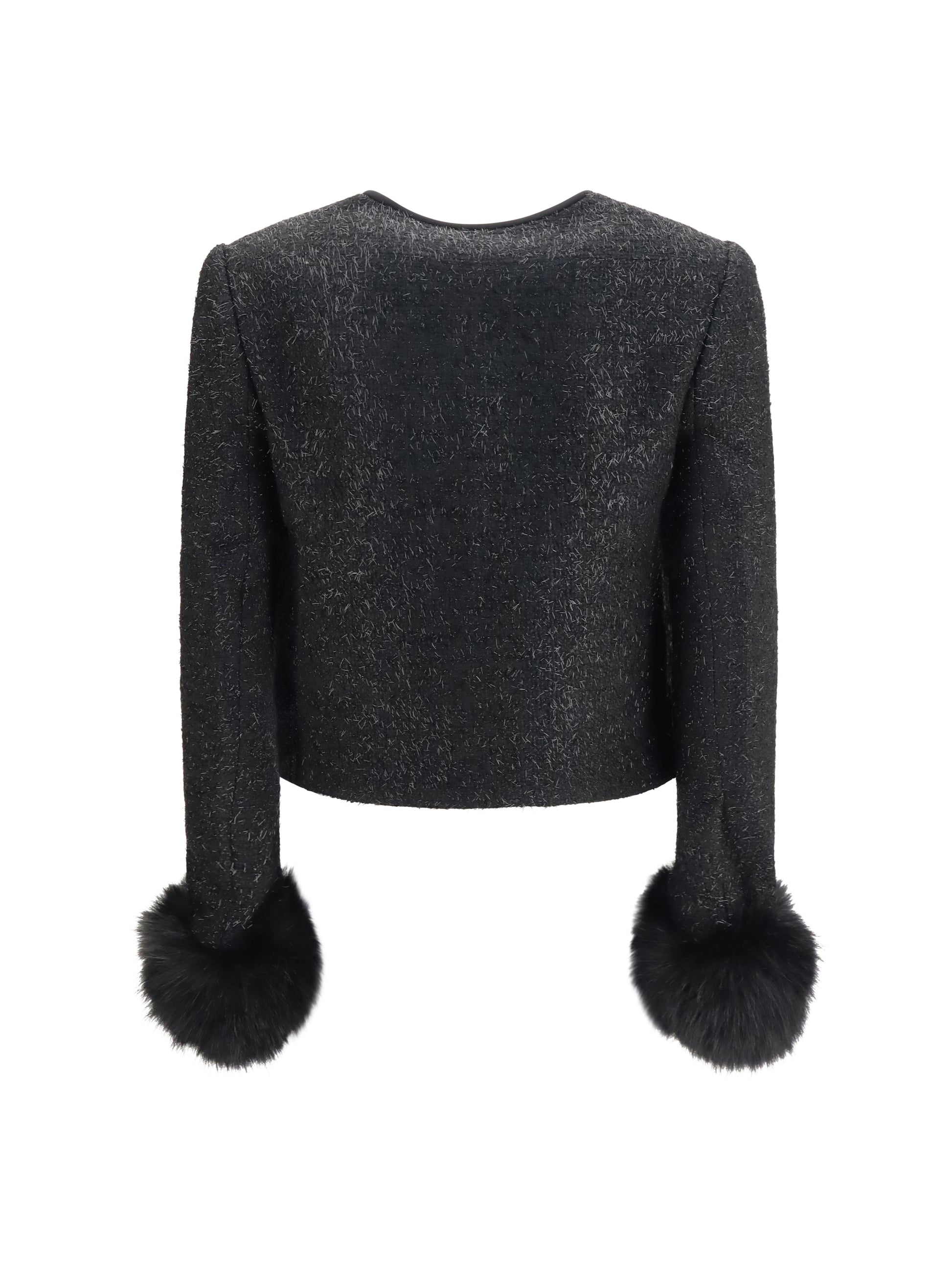 Self-Portrait Women Metallic Bouclé Jacket With Faux Fur Cuffs SELF-PORTRAIT