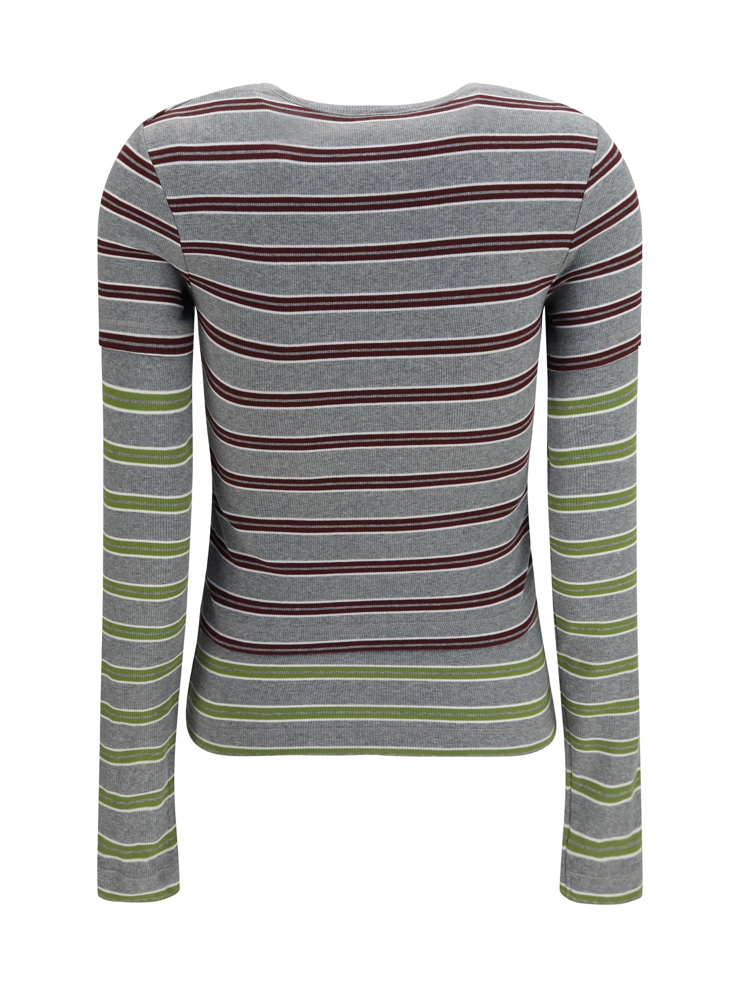 Ganni Women Double-Sleeve Striped Cotton T-Shirt GANNI