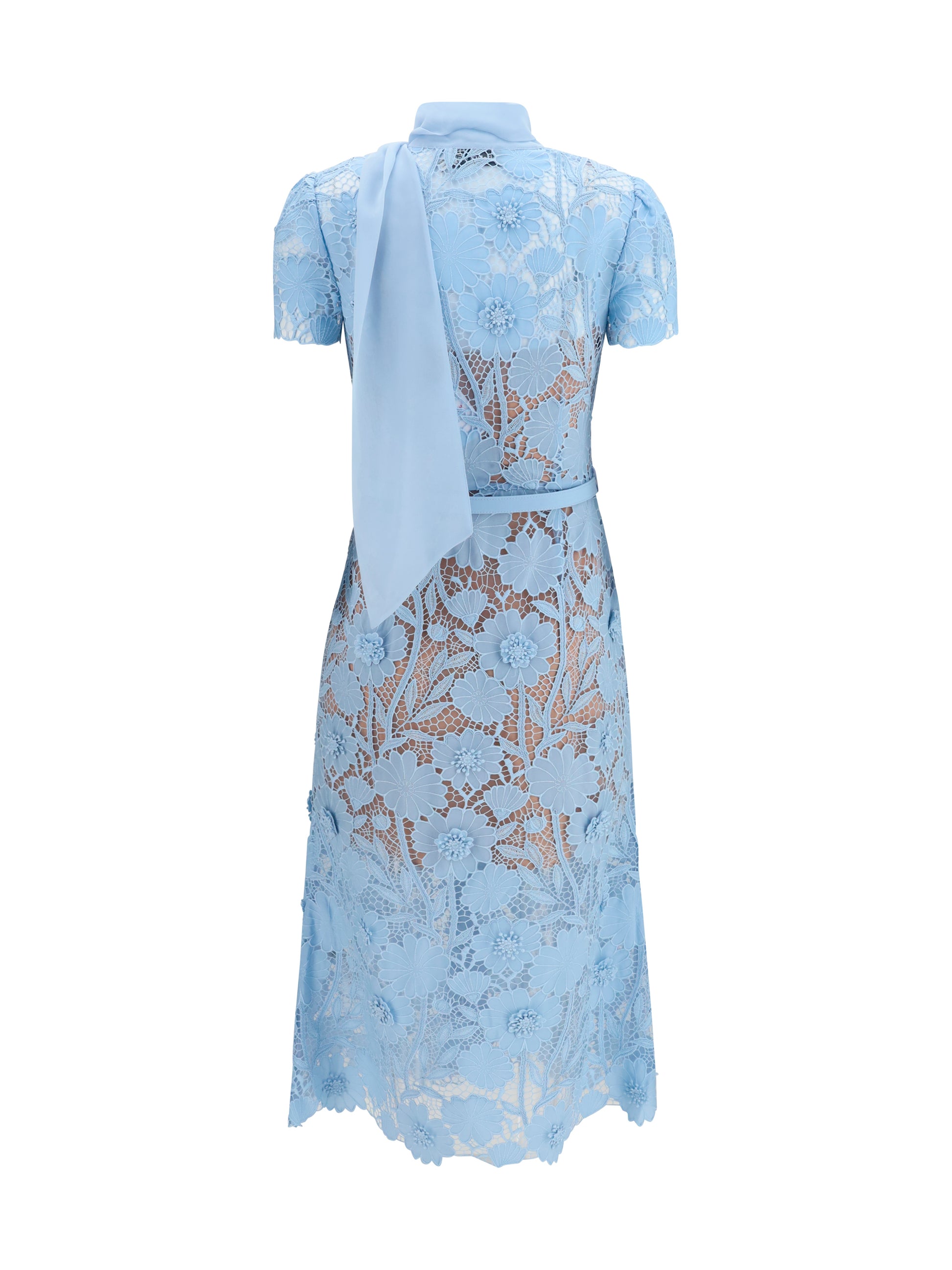 Self-Portrait Women Midi Lace Dress With Bow Collar SELF-PORTRAIT