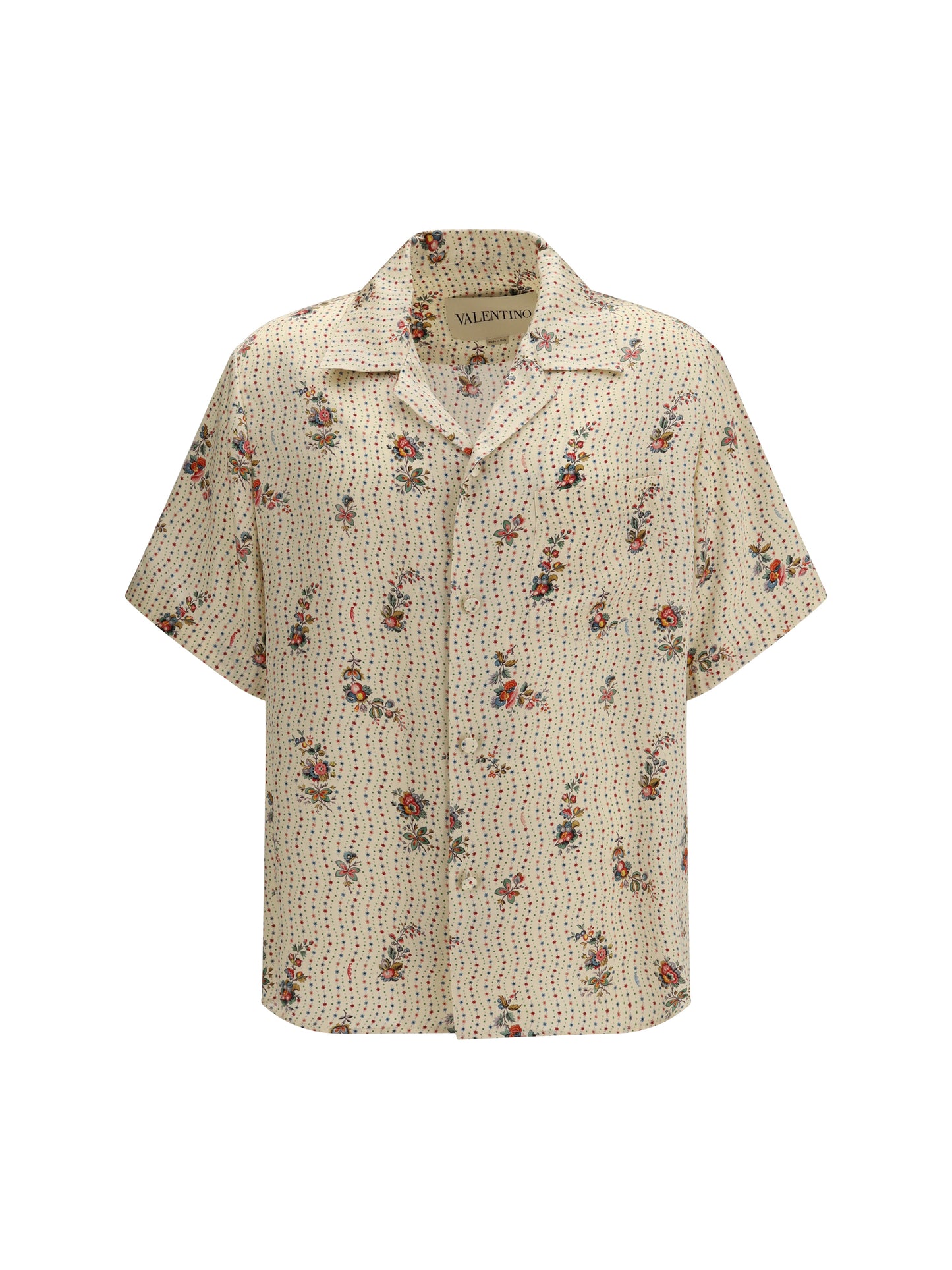 Valentino Men Papier Floral Print Silk Bowling Shirt