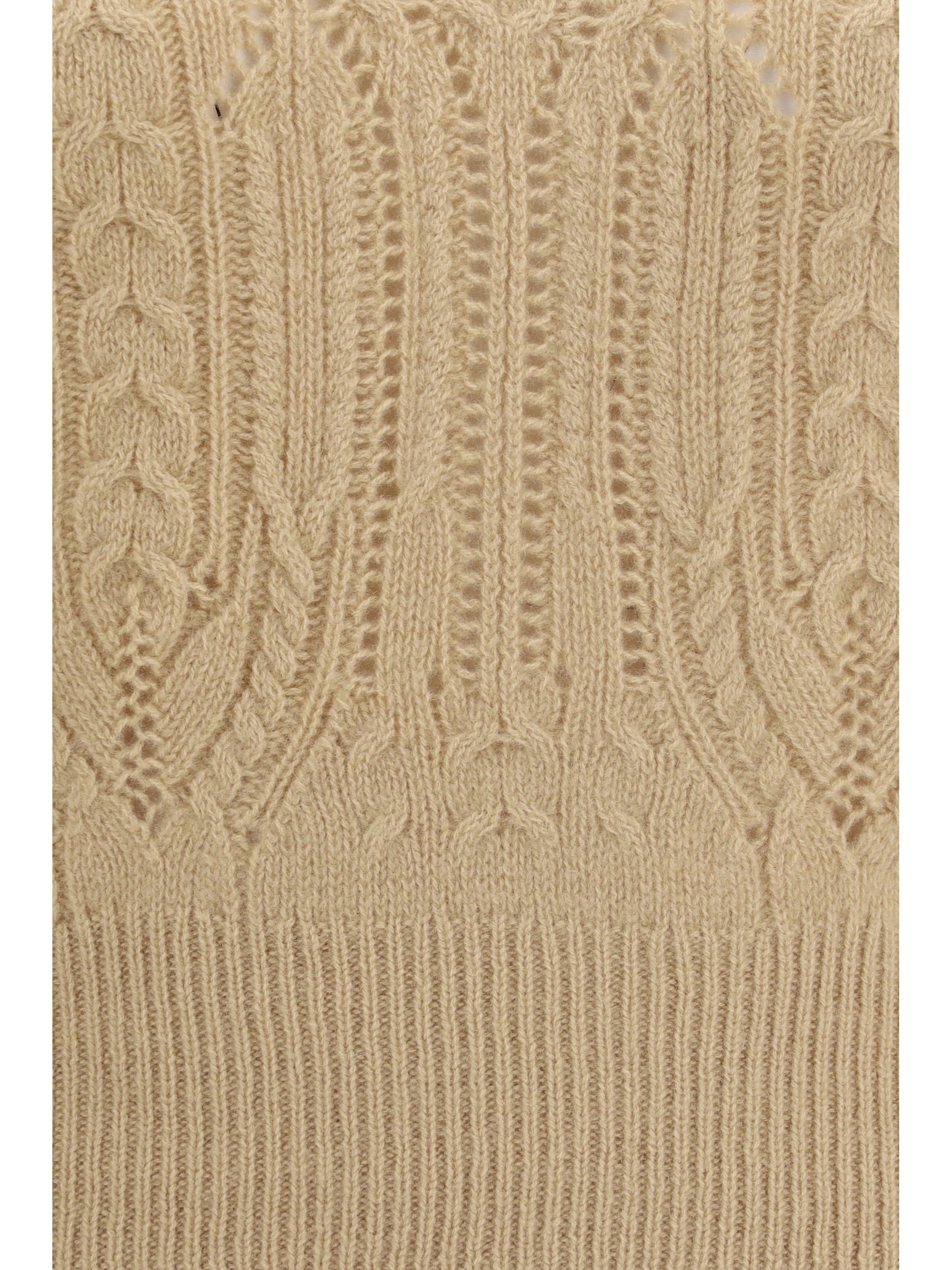 Ermanno Scervino Women Long Sleeve Cable Knit And Openwork Cashmere Sweater ERMANO SCERVINO