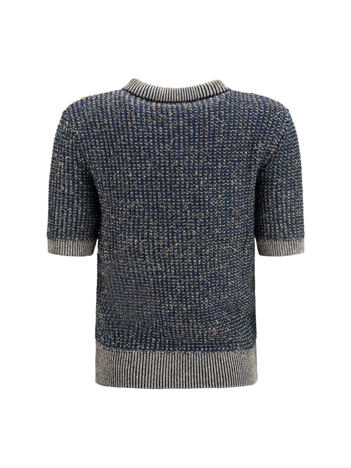 Balmain Women Short-Sleeve Sequined Sweater With Buttons BALMAIN