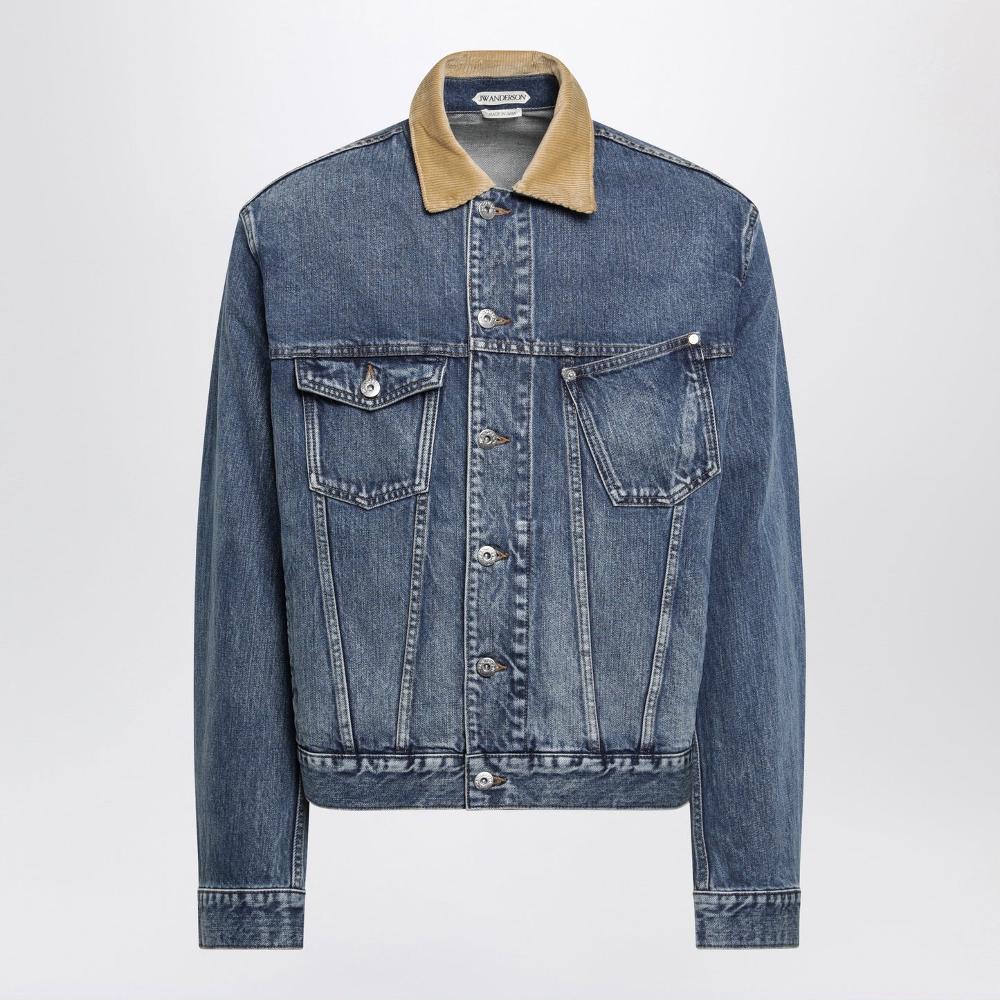 Jw Anderson Blue Denim Jacket With Ribbed Collar Men J.W. ANDERSON