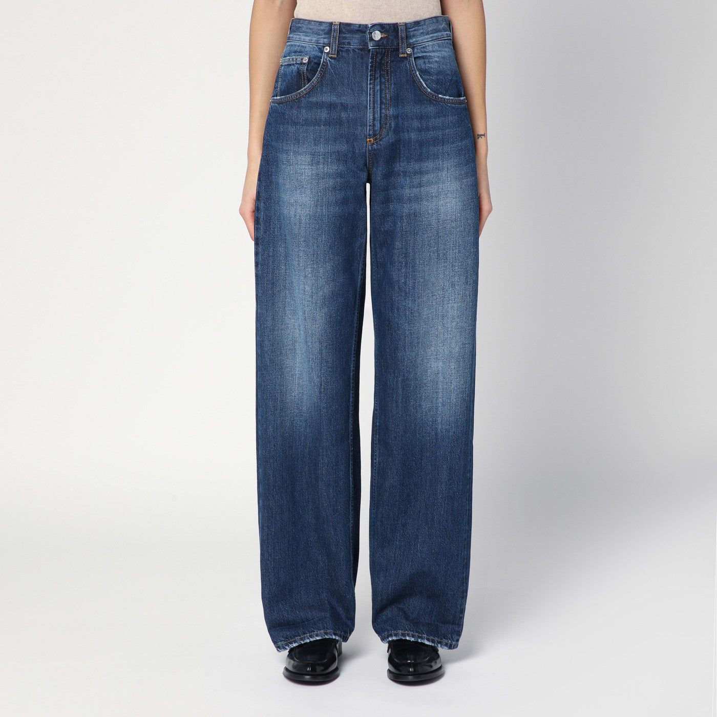 Department 5 Wide-Leg Pop Blue Jeans With Washed Effect Women DEPARTMENT 5