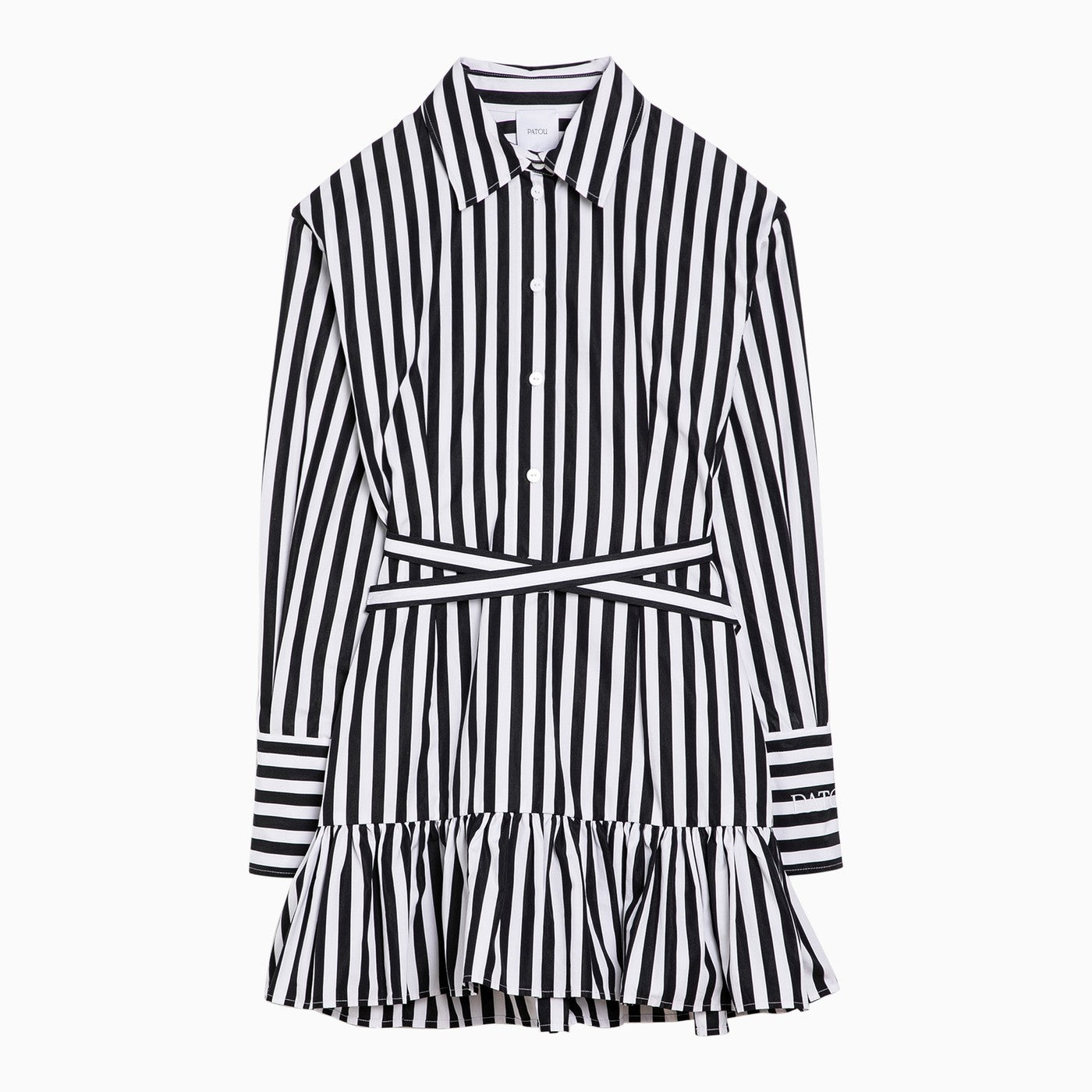 Patou Black/White Striped Cotton Mini Chemisier Dress Women PATOU