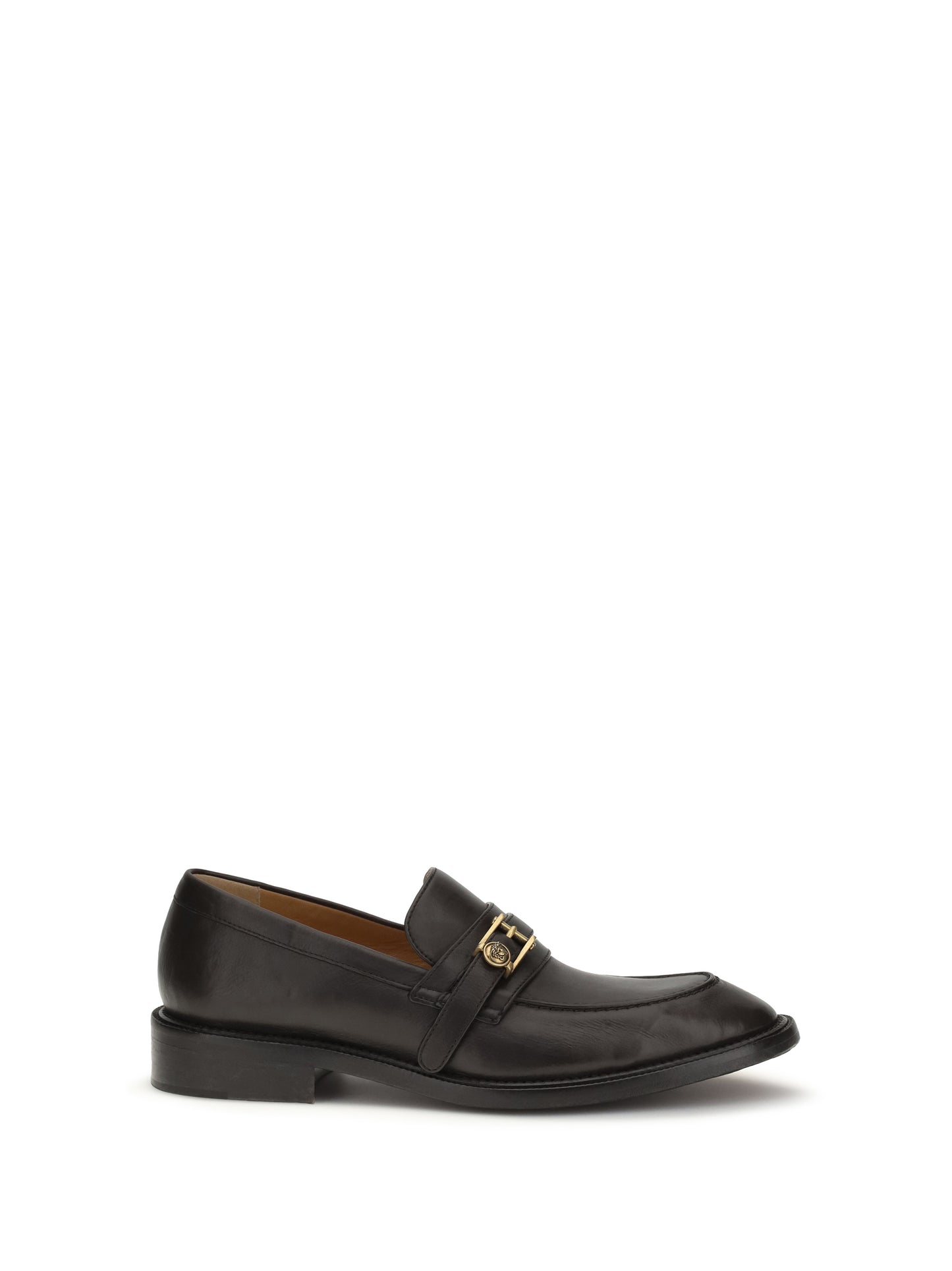 Versace Men Leather Loafers With Medusa Accessory VERSACE