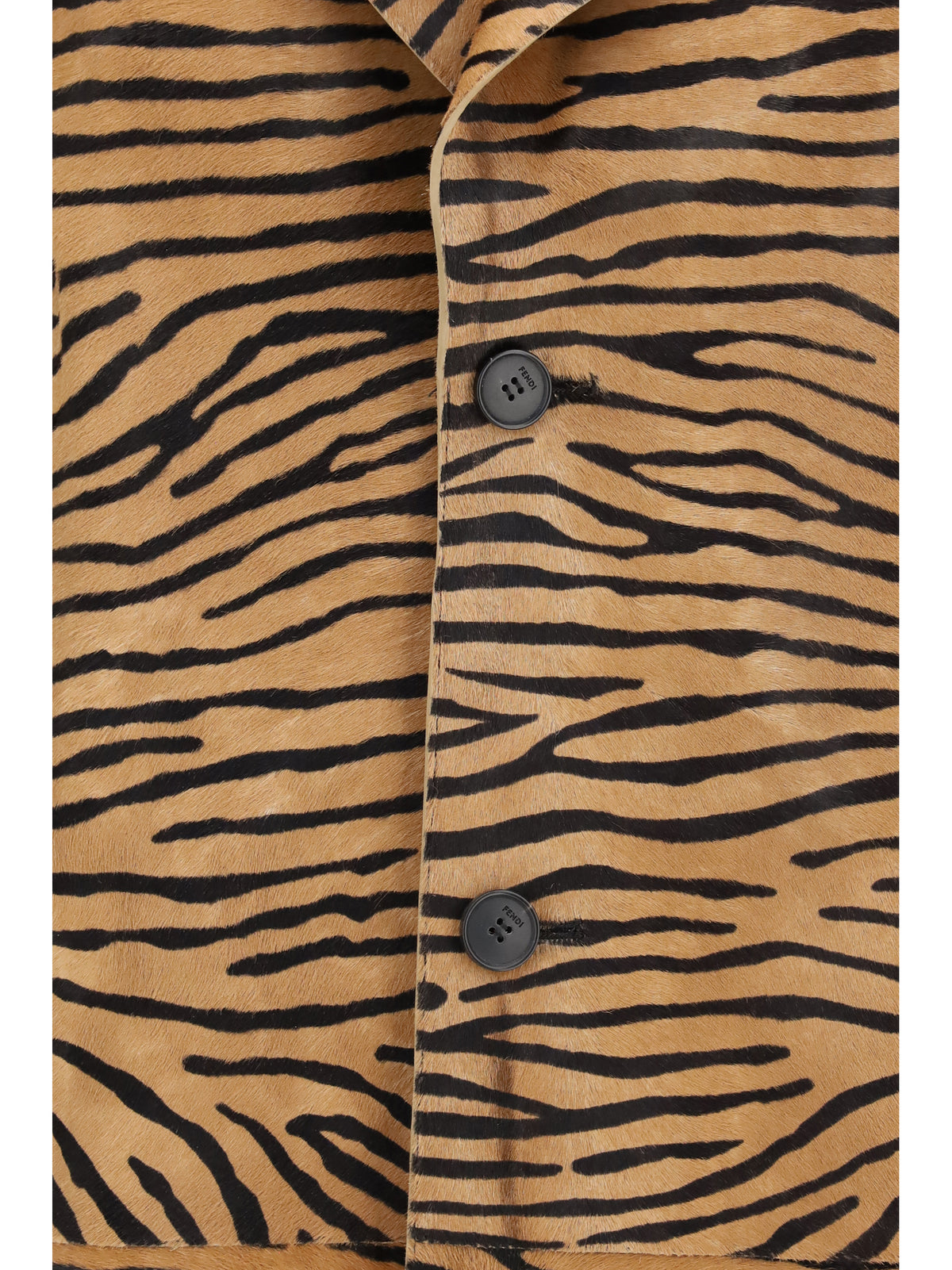 Fendi Women Tiger Print Pony Effect Leather Coat FENDI