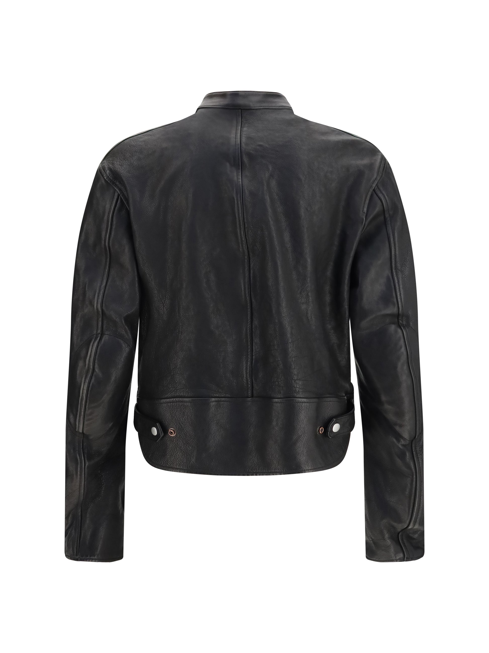 Gucci Men Buffalo Leather Bomber With Web Trim GUCCI