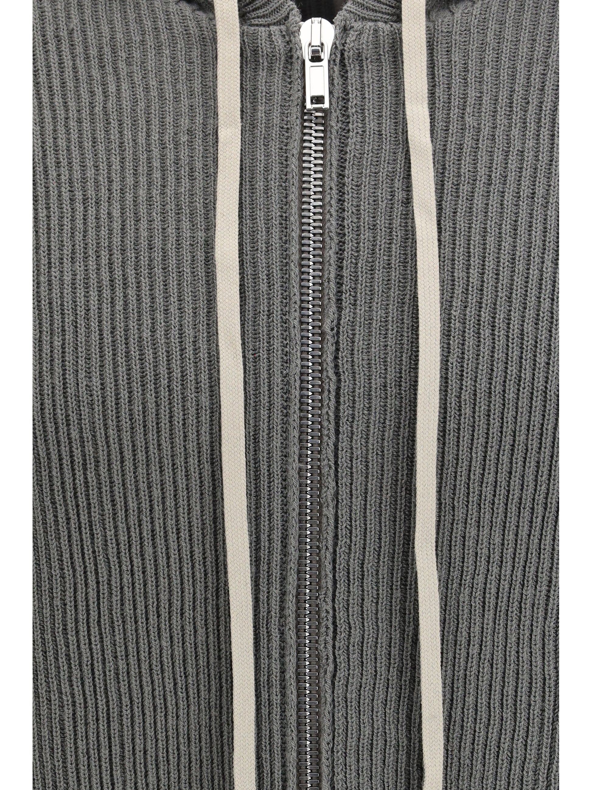 Rick Owens Men Ribbed Virgin Wool Knit Hoodie RICK OWENS