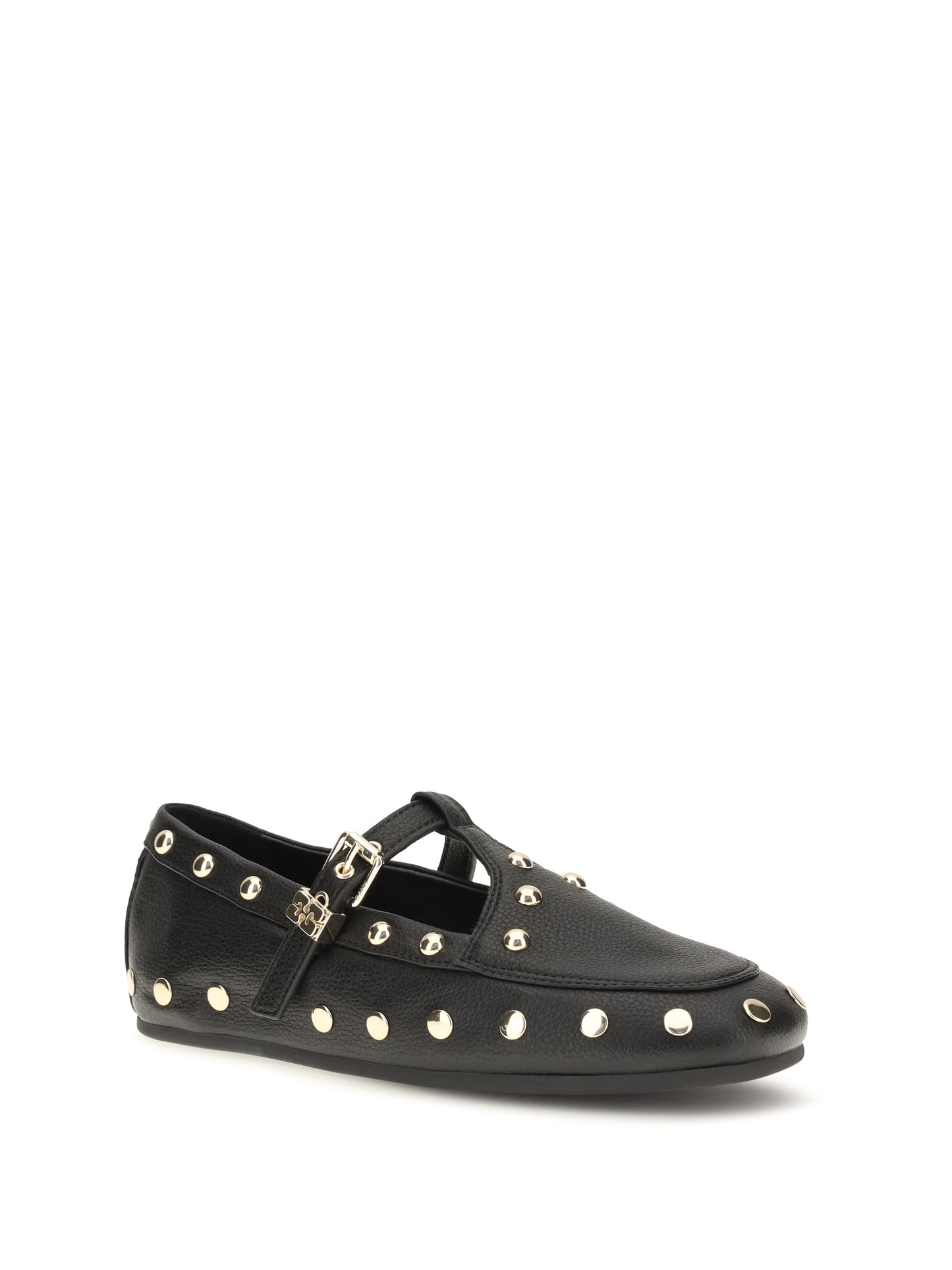 Ganni Women Mary Jenny Studded Ballerinas In Pebbled Leather GANNI