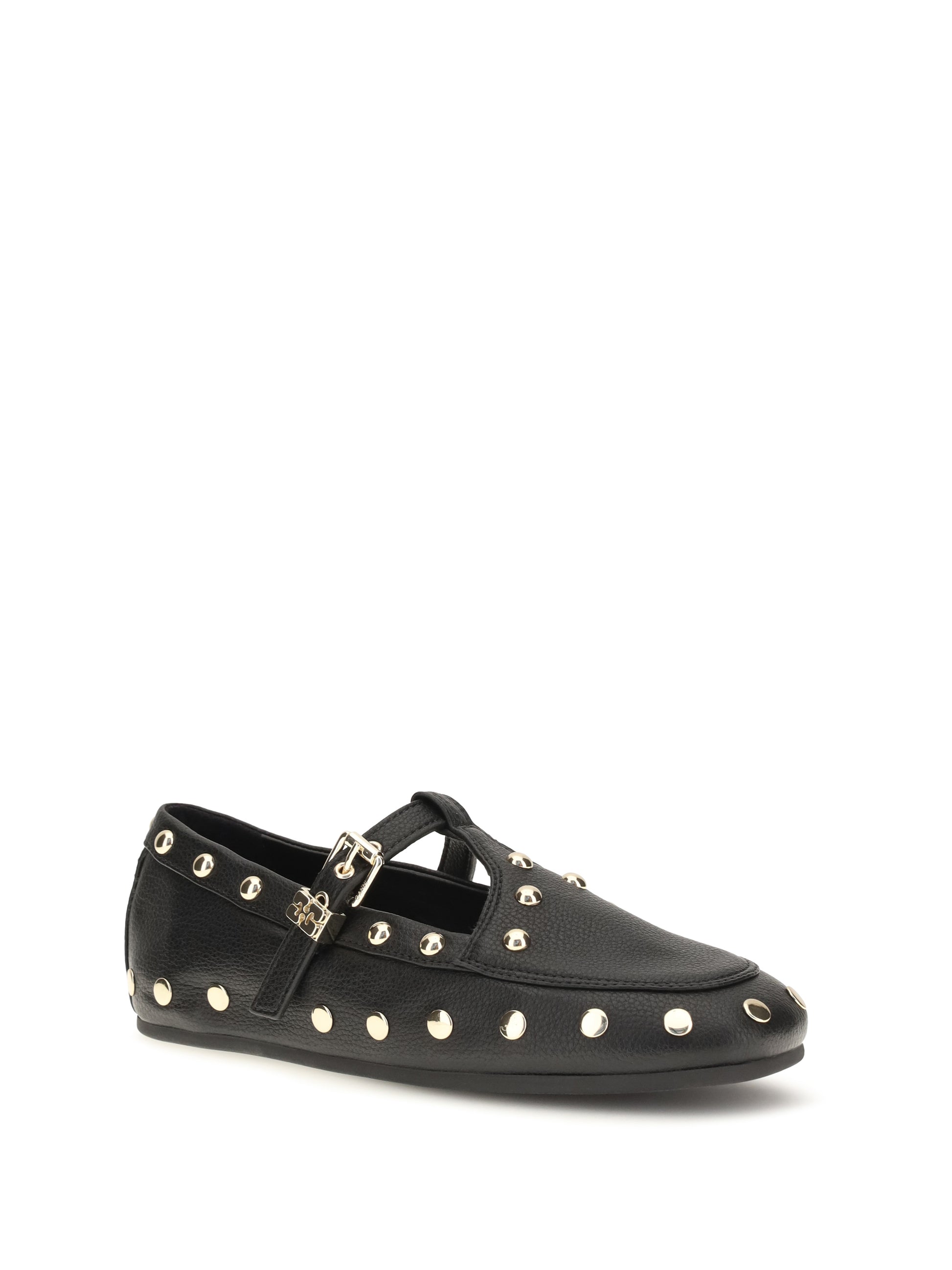 Ganni Women Mary Jenny Studded Ballerinas In Pebbled Leather GANNI