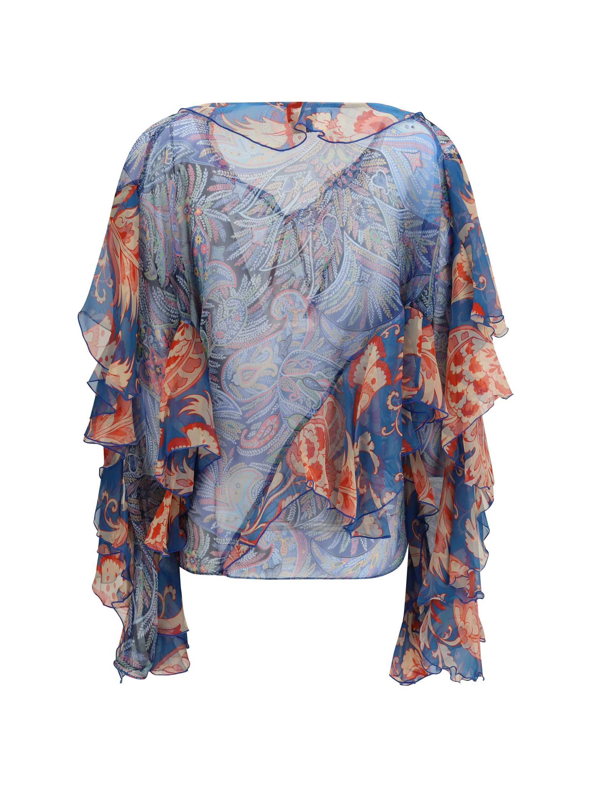 Etro Women Long-Sleeve Silk Shirt With Ruffles And Floral Motif ETRO