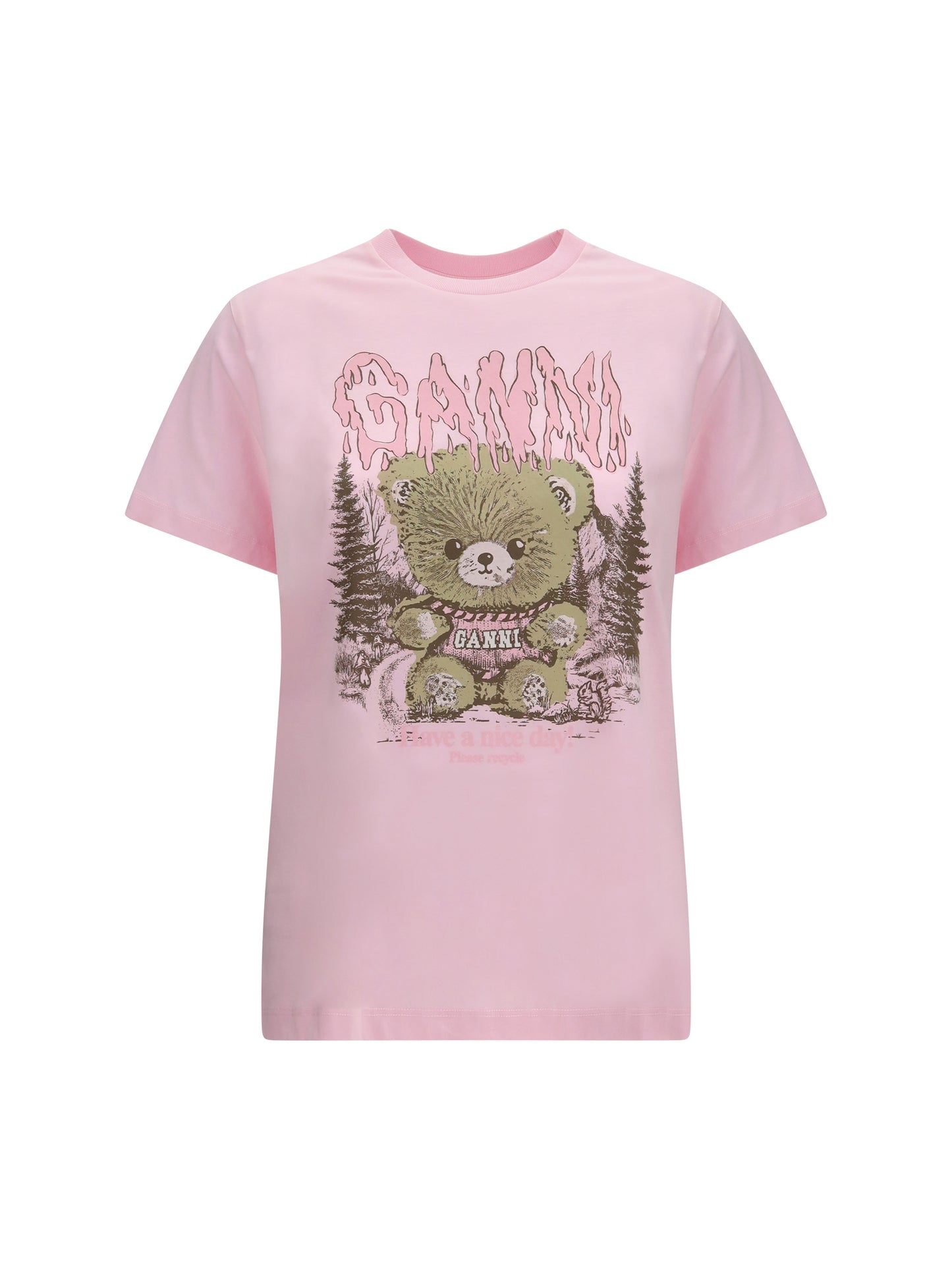 Ganni Women Teddy Forest Cotton T-Shirt GANNI