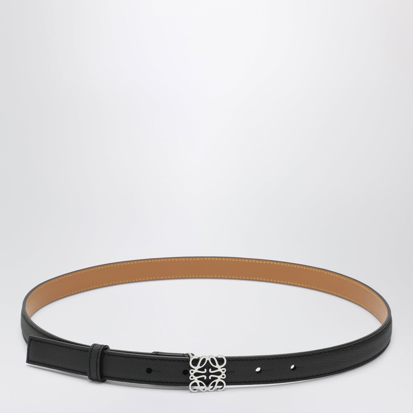 Loewe Black/Palladium Grained Leather Anagram Belt Women LOEWE