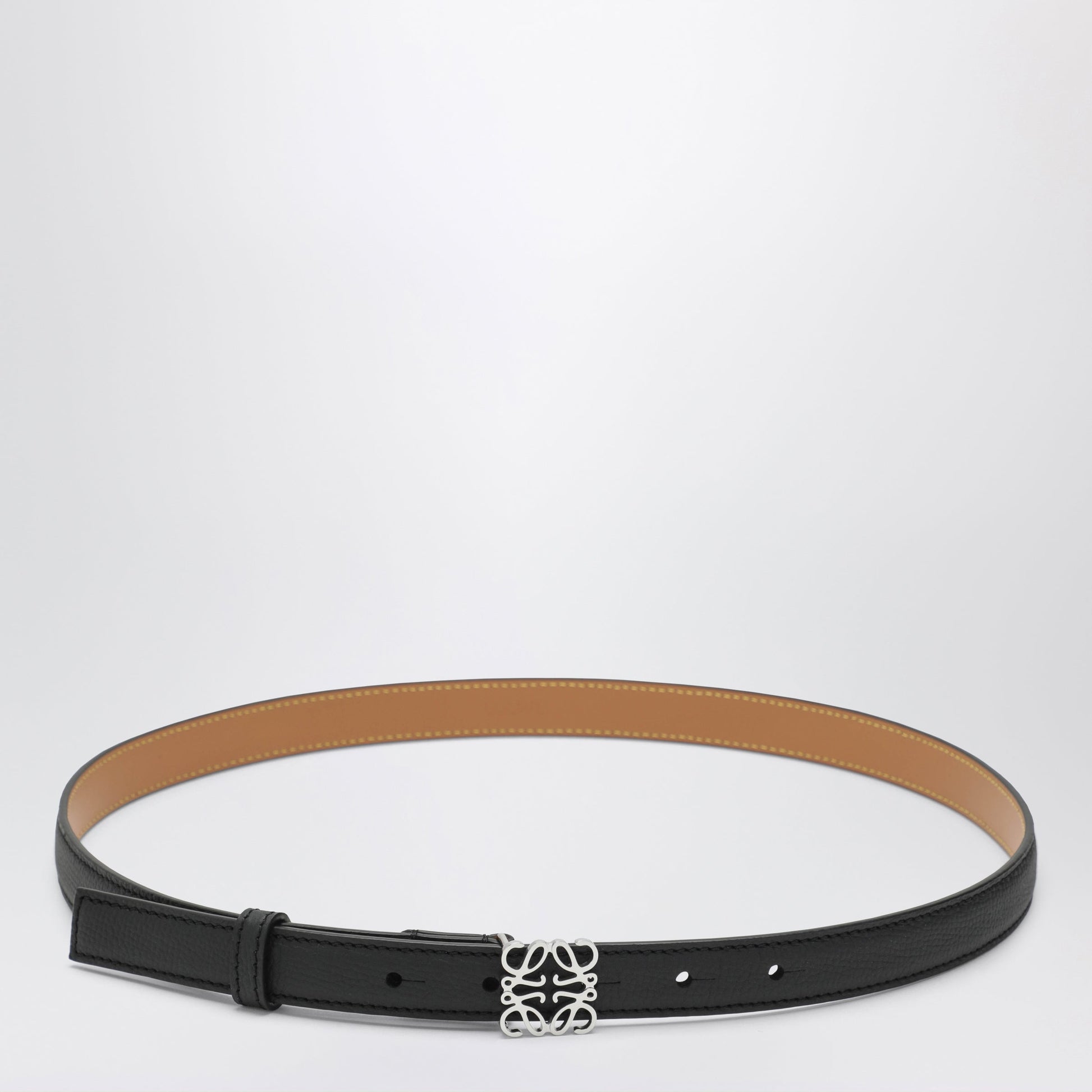 Loewe Black/Palladium Grained Leather Anagram Belt Women LOEWE