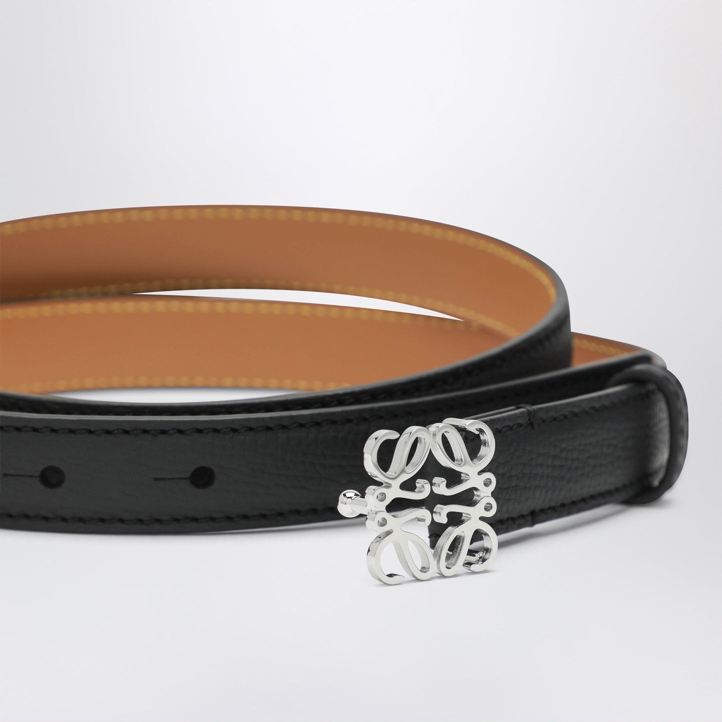 Loewe Black/Palladium Grained Leather Anagram Belt Women LOEWE