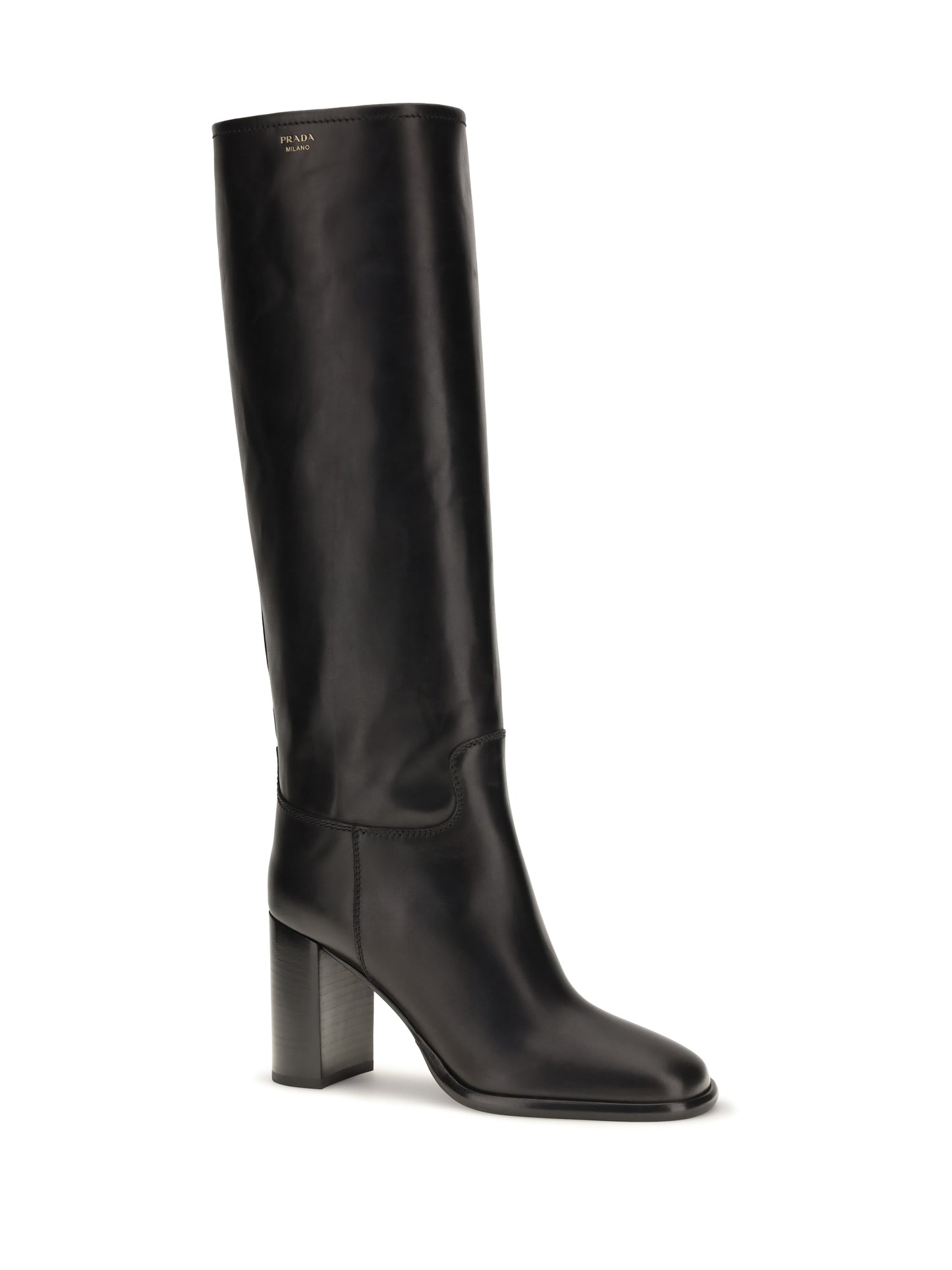 Prada Women High Leather Boots With Screen-Printed Logo PRADA