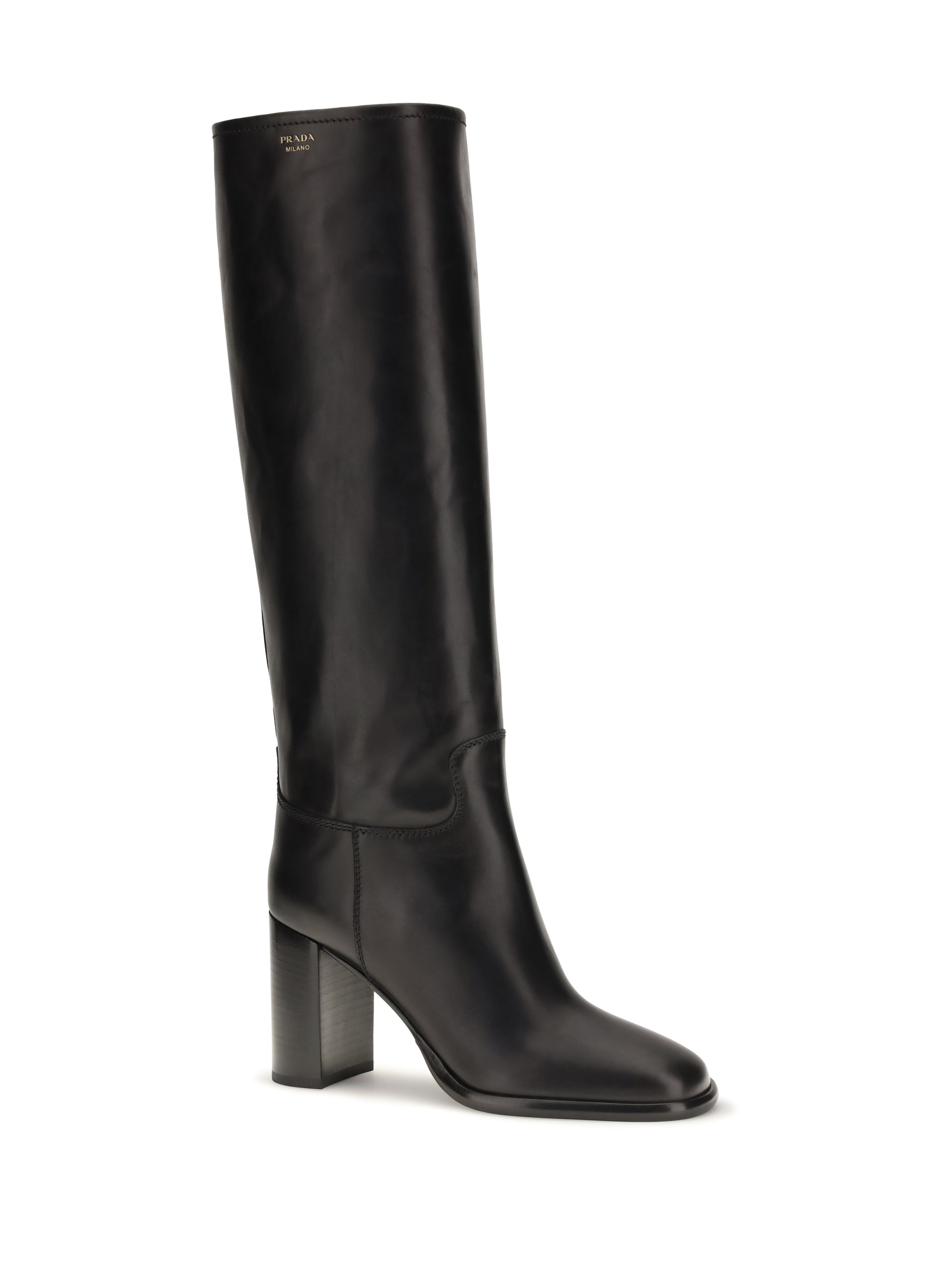 Prada Women High Leather Boots With Screen-Printed Logo PRADA