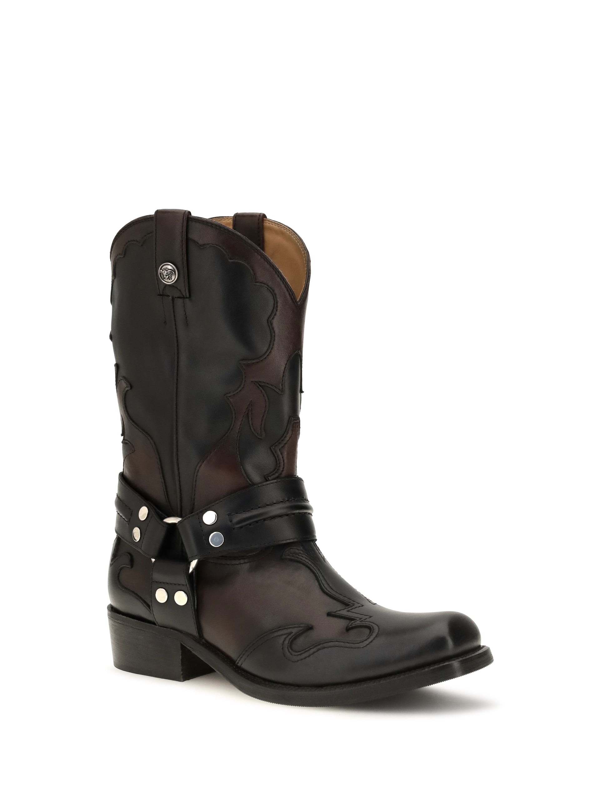 Versace Women Sylvester Leather Cowboy Boots VERSACE